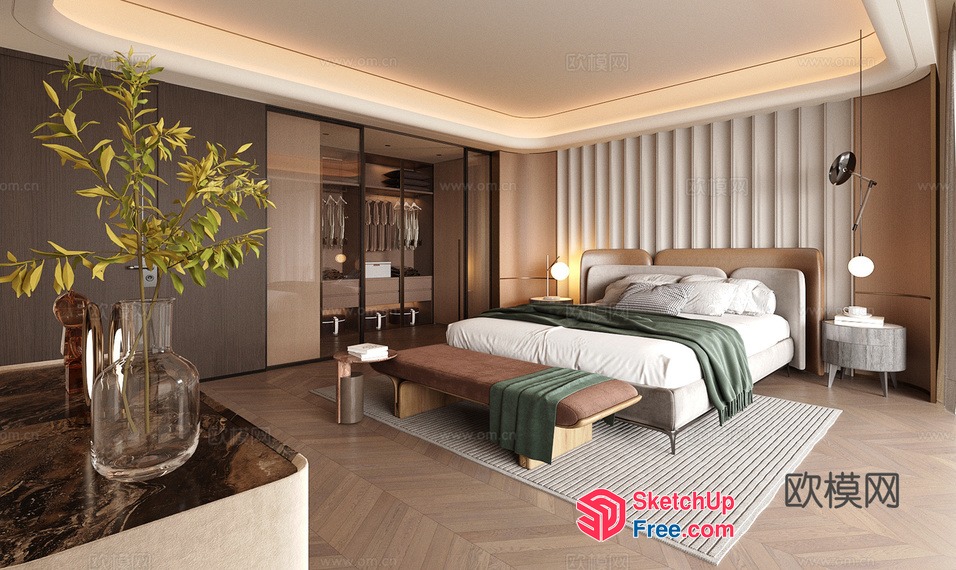 Modern Bed And Nightstand Interior Design 3D SketchUp File