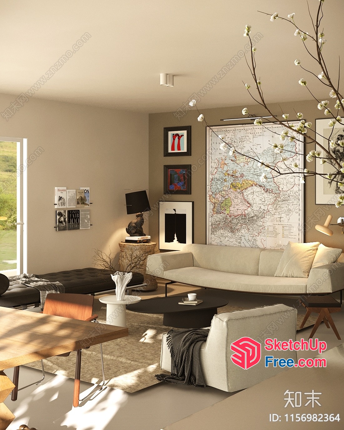 Elegant Modern Living Room With Natural Light And Art 3D SketchUp File