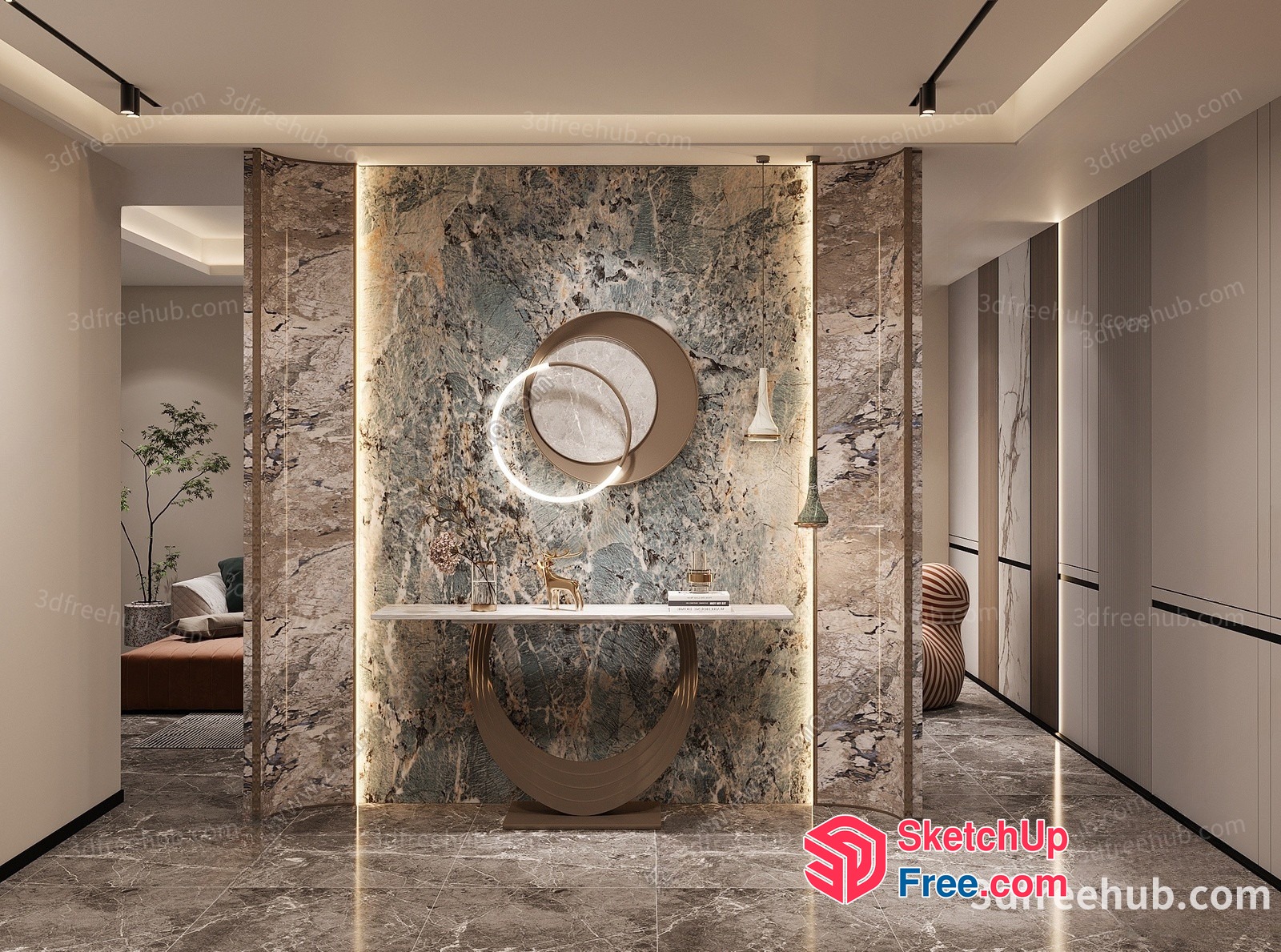 Elegant Marble Wall And Console Table 3D SketchUp File