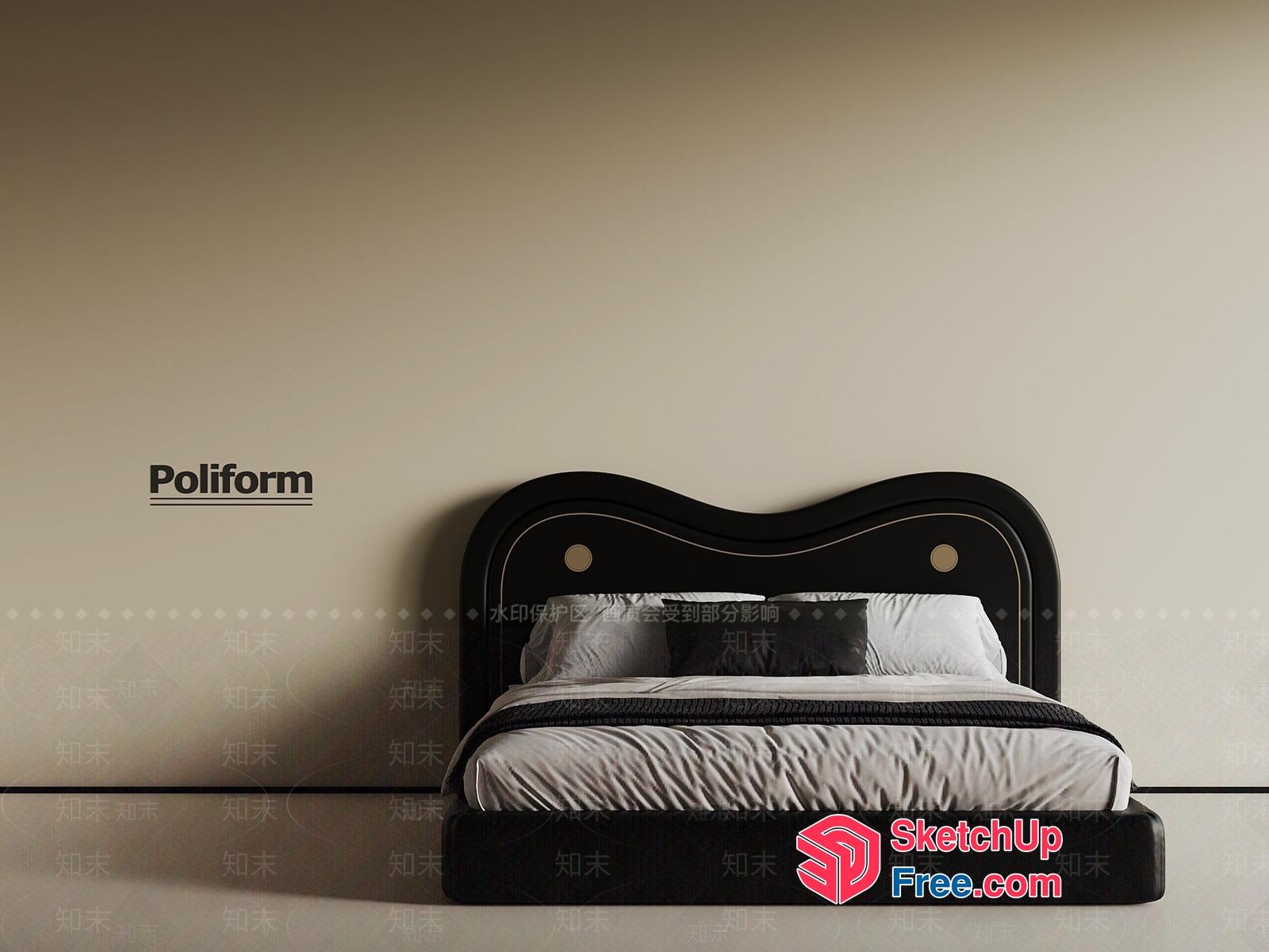 Poliform Black Leather Bed 3D SketchUp File
