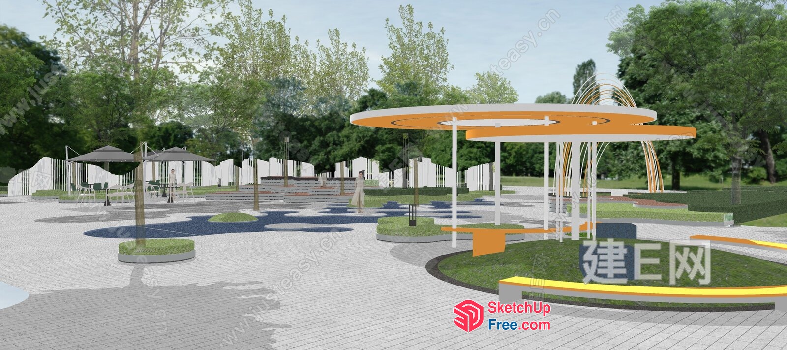 Outdoor Space With Unique Pavilion And Seating Arrangements 3D SketchUp File