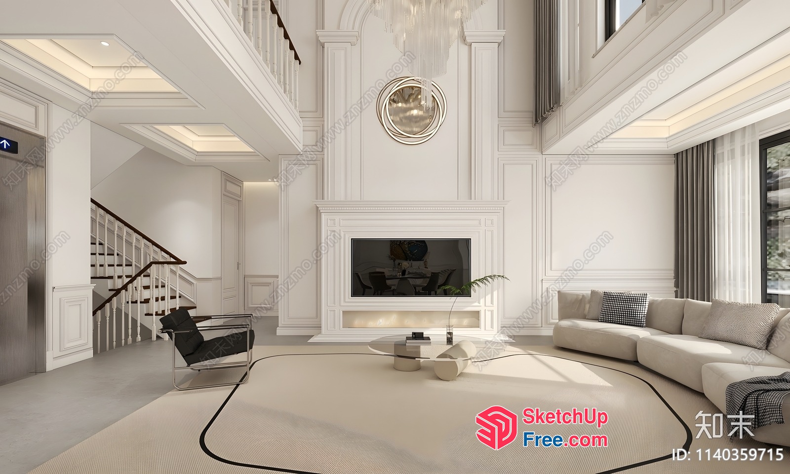 Luxurious High-Ceiling Living Room 3D SketchUp File