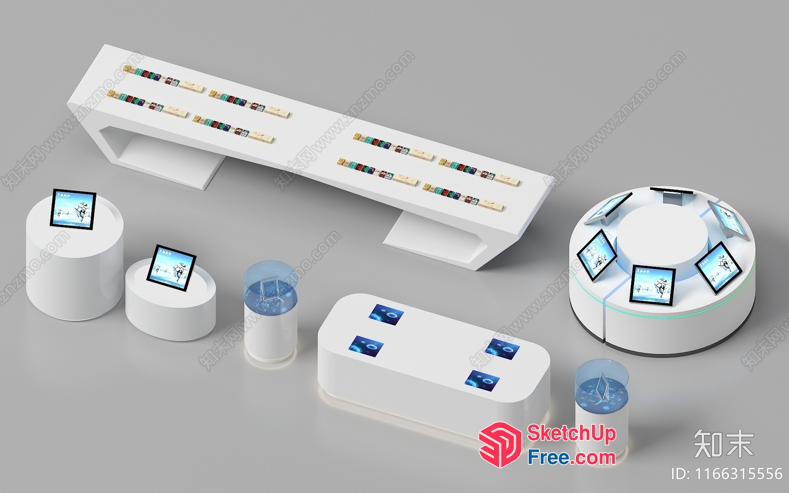 Modern White Display Furniture Collection 3D SketchUp File