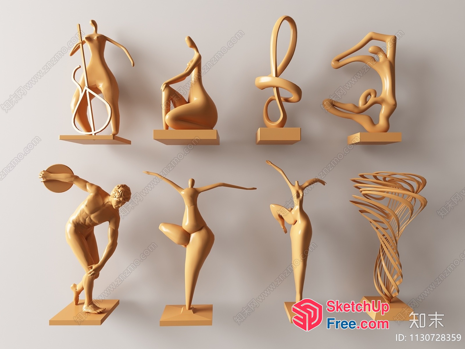 Abstract Art Sculptures Of Human Figures In Various Poses 3D SketchUp File