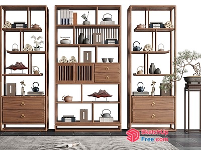 Elegant Minimalist Japanese-Style Decorative Shelf Unit 3D SketchUp File