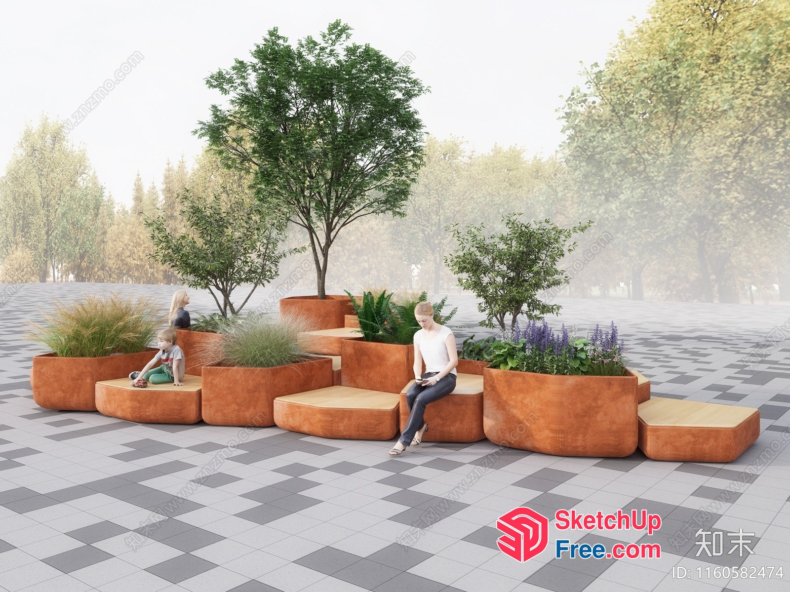 Outdoor Staircase With Planters And Seating 3D SketchUp File
