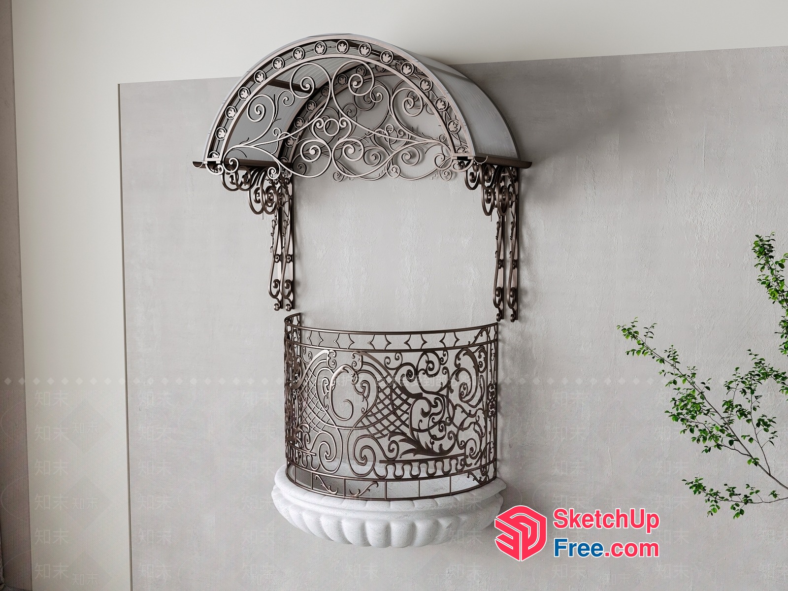 Elegant Wrought Iron Balcony Design 3D SketchUp File