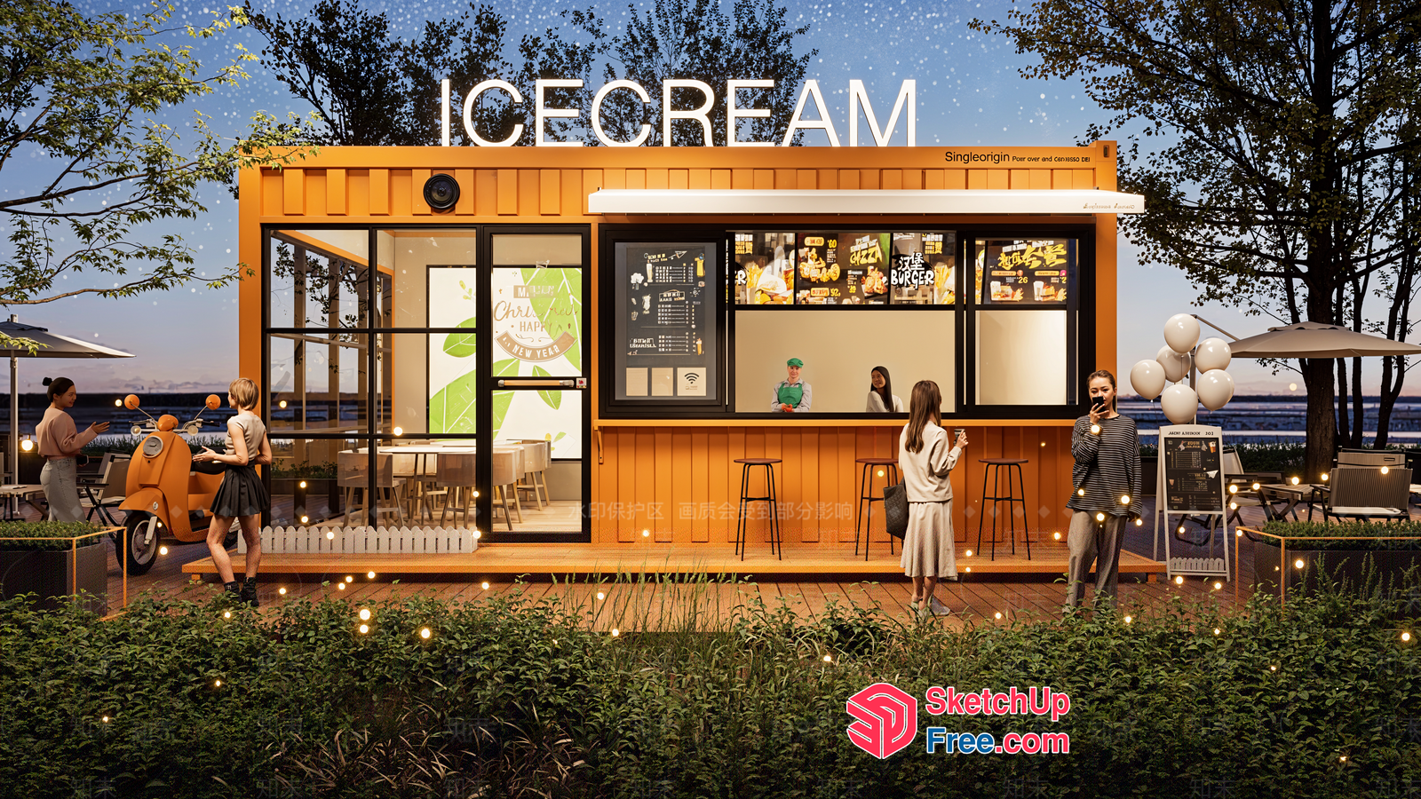 Modern Ice Cream Shop Exterior 3D SketchUp File
