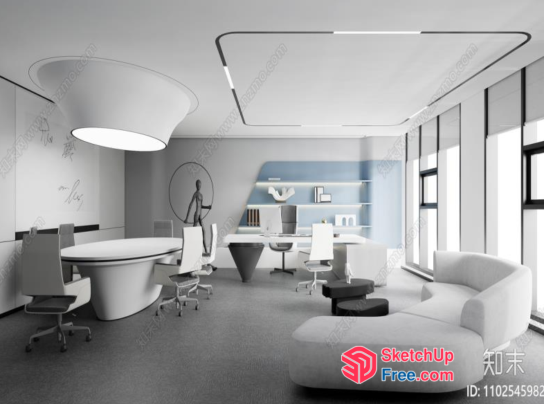Modern Office Space With Minimalist Furniture And Decor 3D SketchUp File