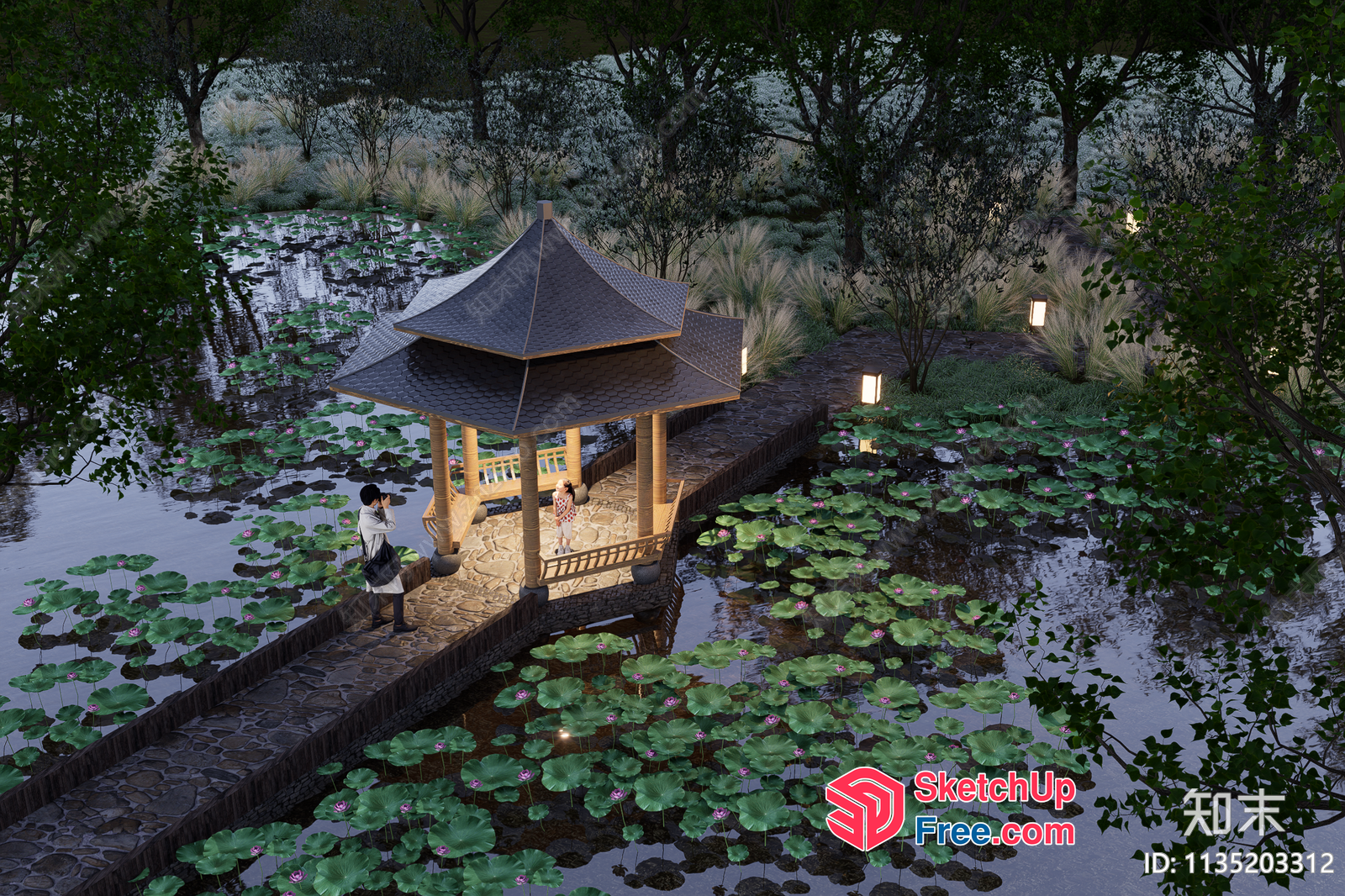 Serene Japanese Pavilion By The Pond 3D SketchUp File
