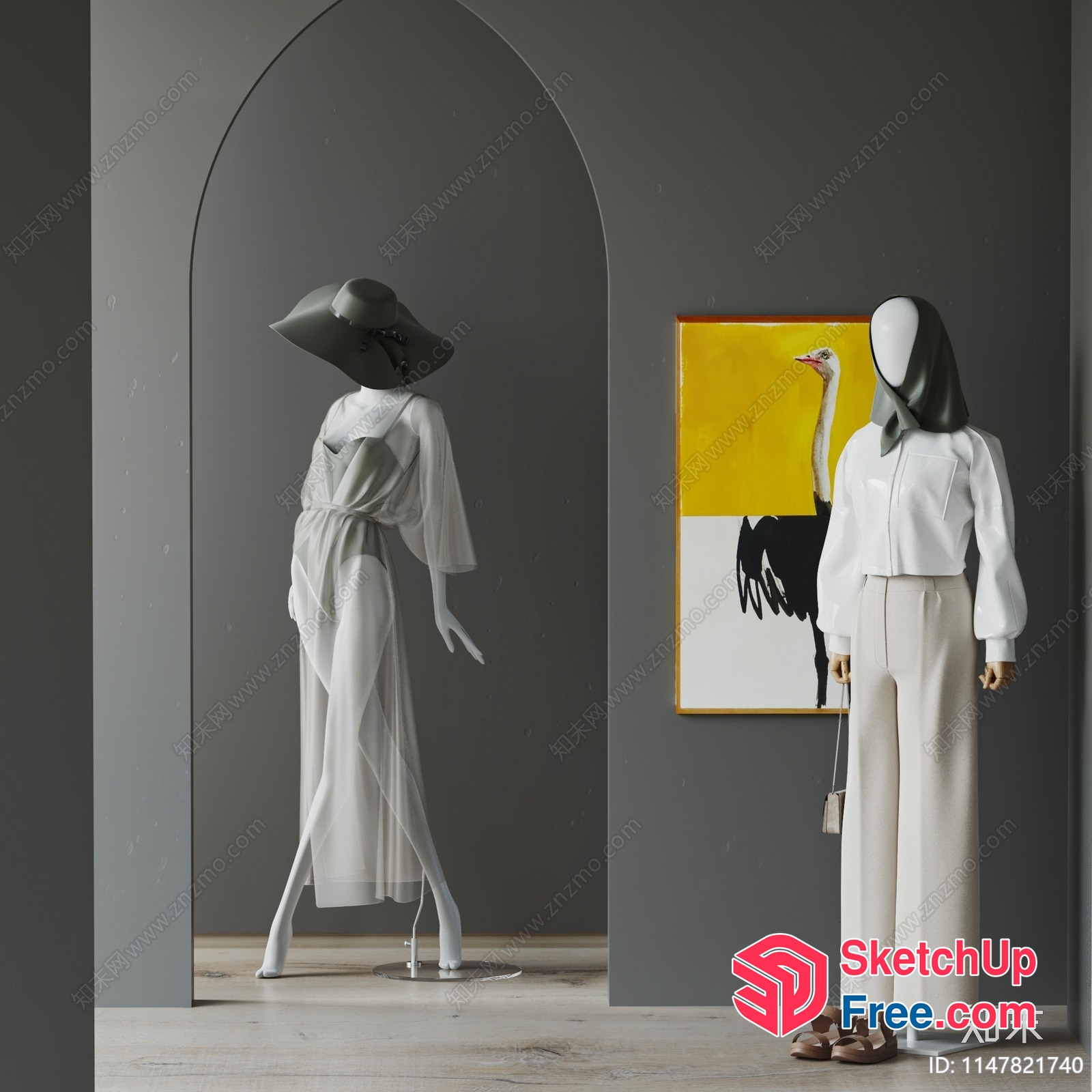 White And Gray Mannequins In An Archway Setting 3D SketchUp File