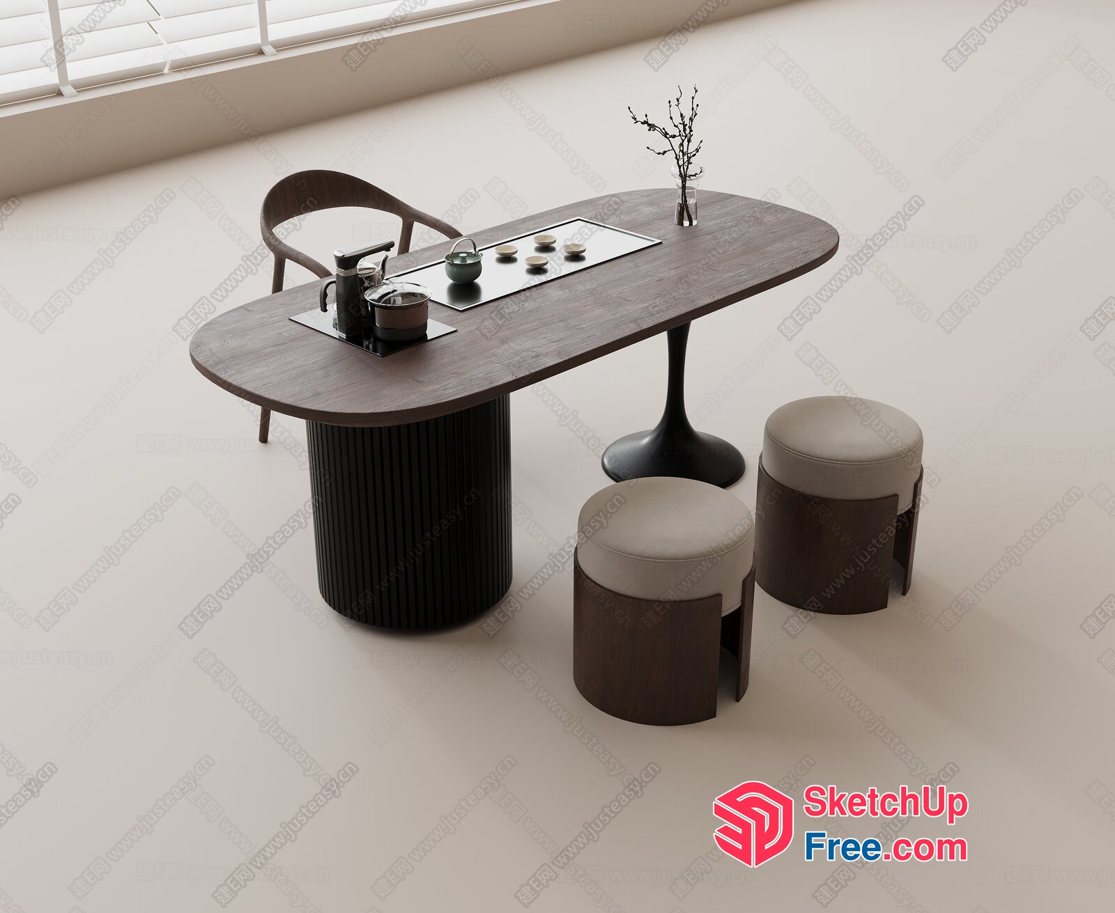 Modern Tea Table And Stool Set 3D SketchUp File