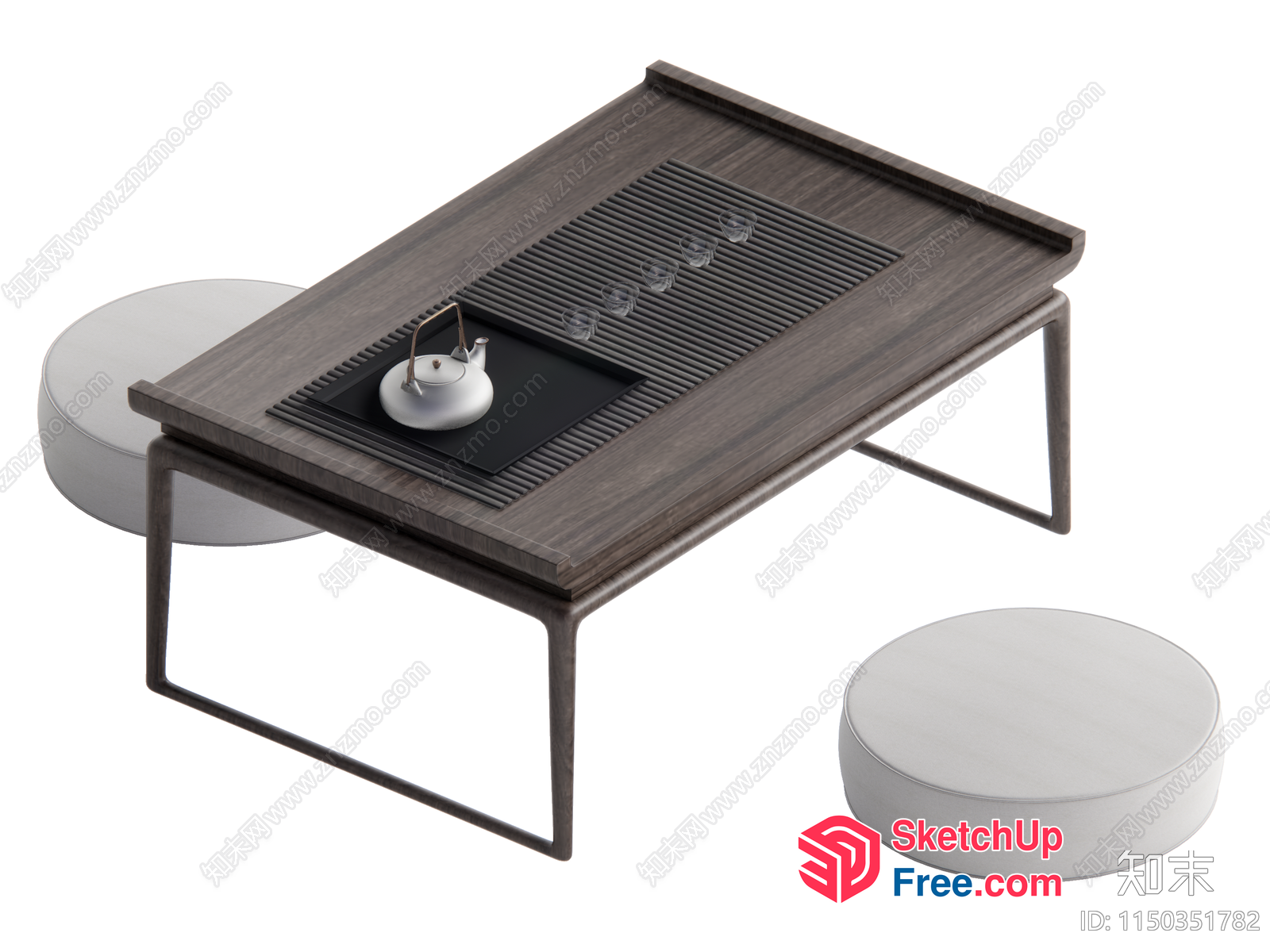 Asian-Style Tea Table With Kettle And Tea Cups 3D SketchUp File