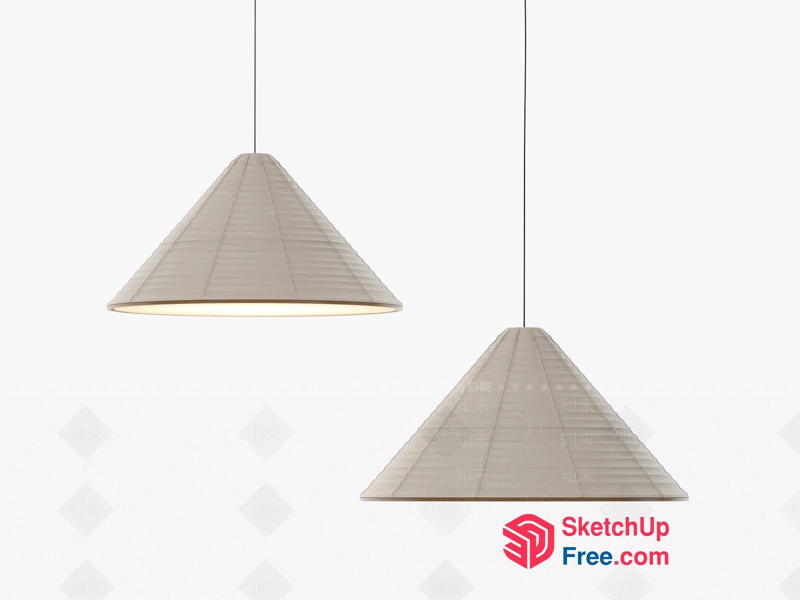 Two Conical Pendant Lamps With Horizontal Textured Lines 3D SketchUp File