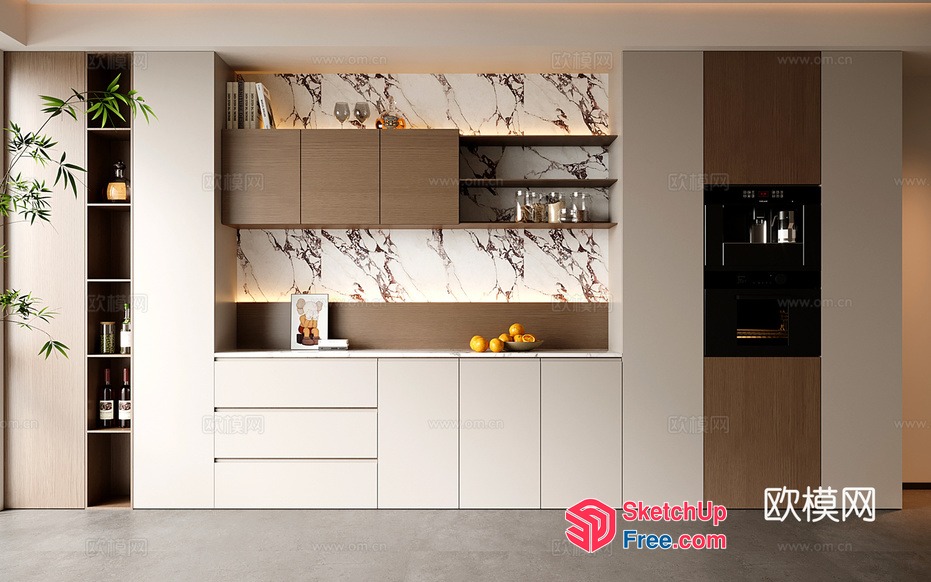 Modern Minimalist Kitchen Interior With Sleek Marble Accents 3D SketchUp File