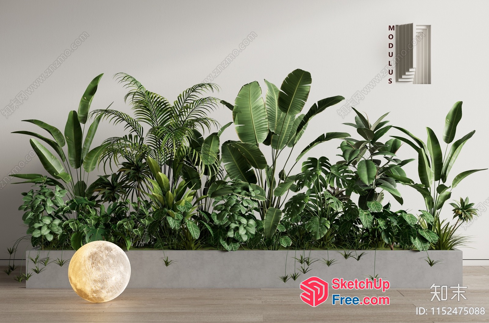 Tropical Plants In A Modern Concrete Planter 3D SketchUp File