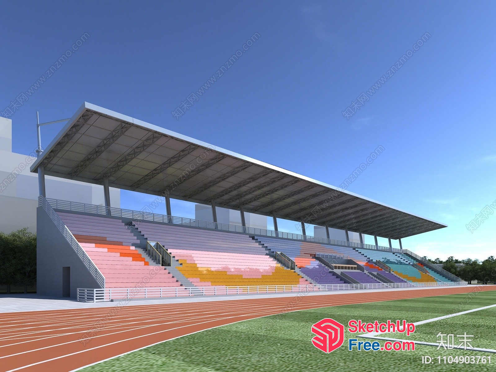 Modern Stadium With Colorful Seating And Track 3D SketchUp File
