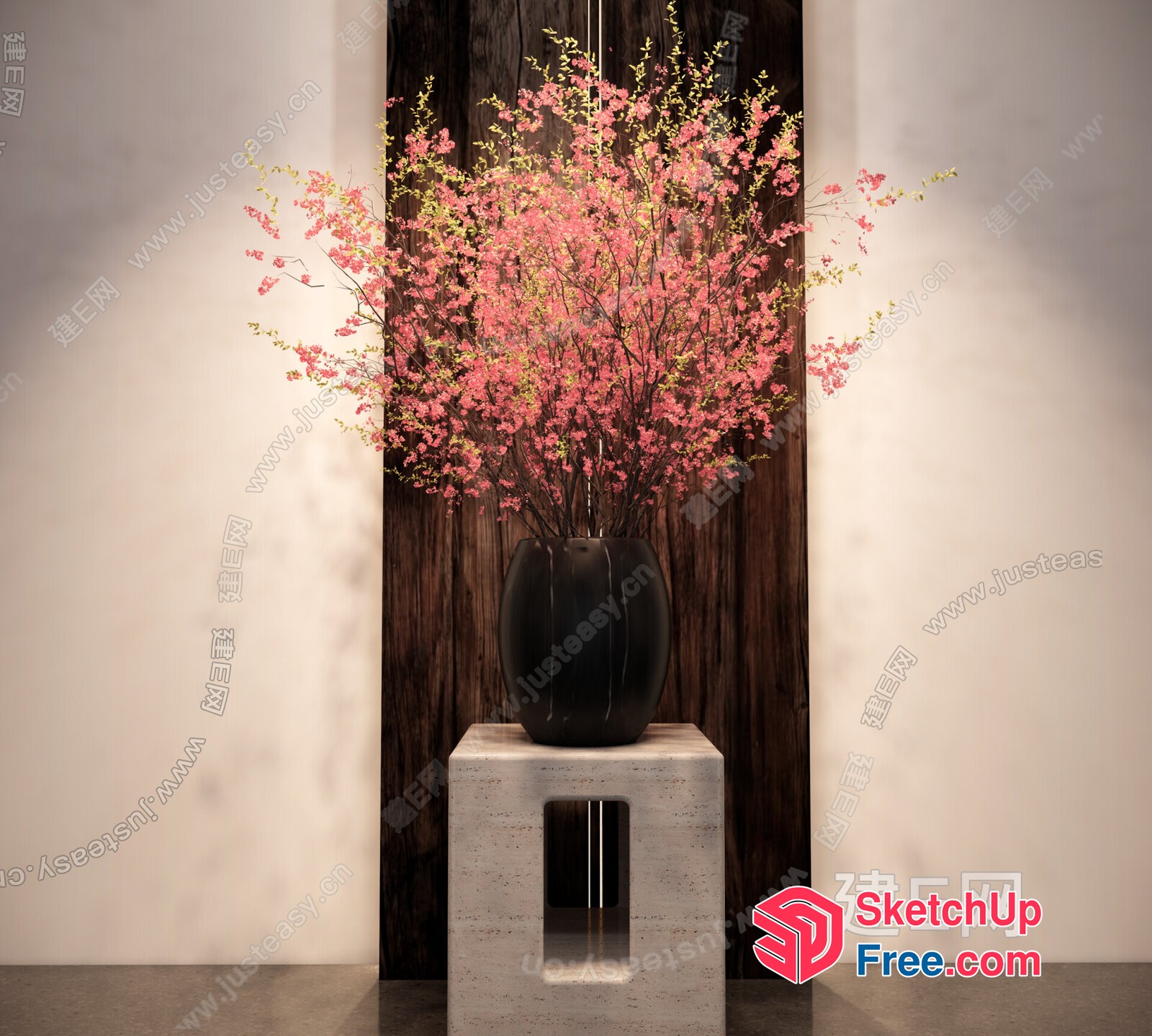 Elegant Modern Interior With Cherry Blossom Vase 3D SketchUp File