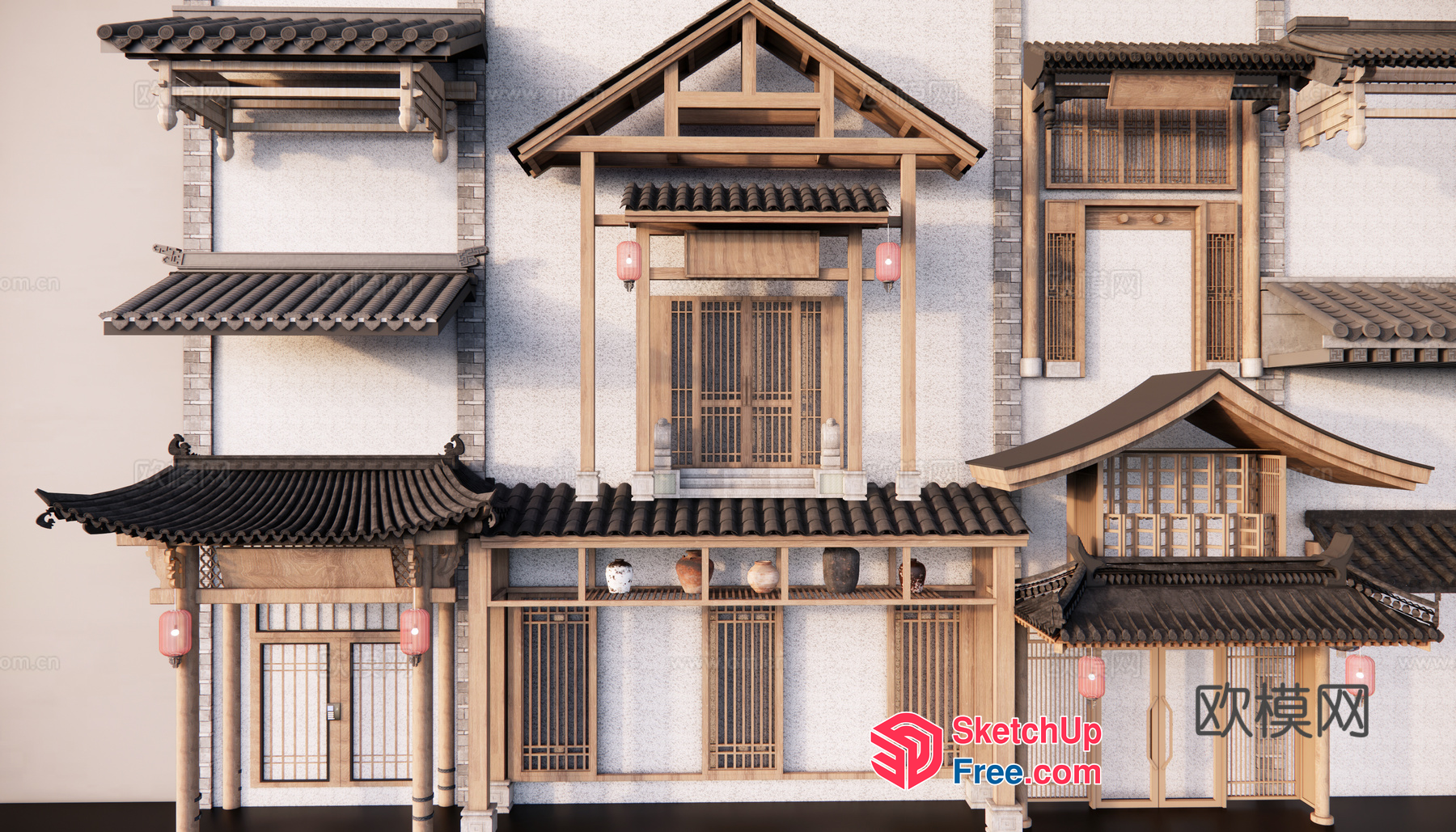 Traditional Asian Architecture Facade 3D SketchUp File