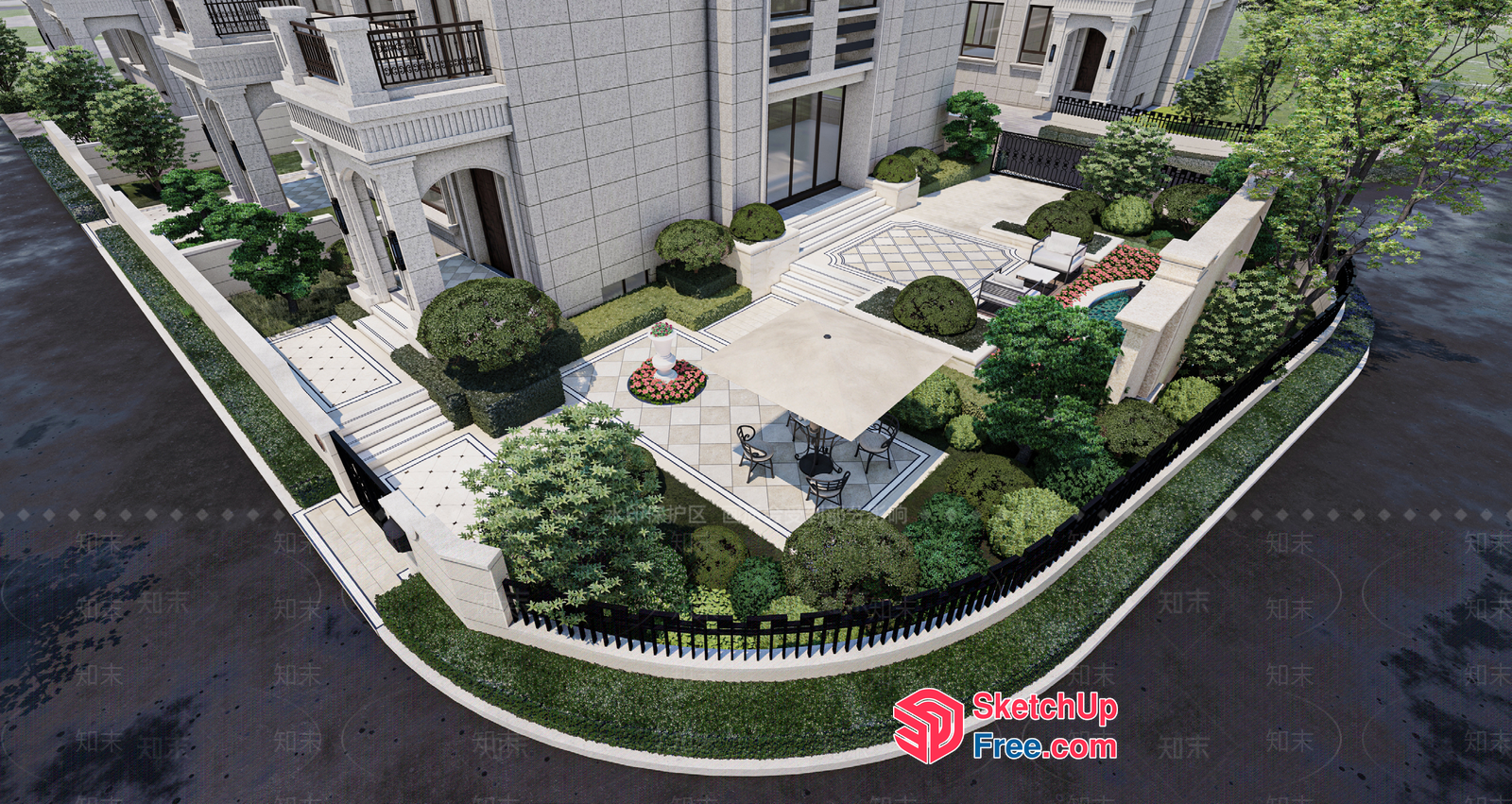 Luxurious European-Style Villa With Elegant Courtyard 3D SketchUp File