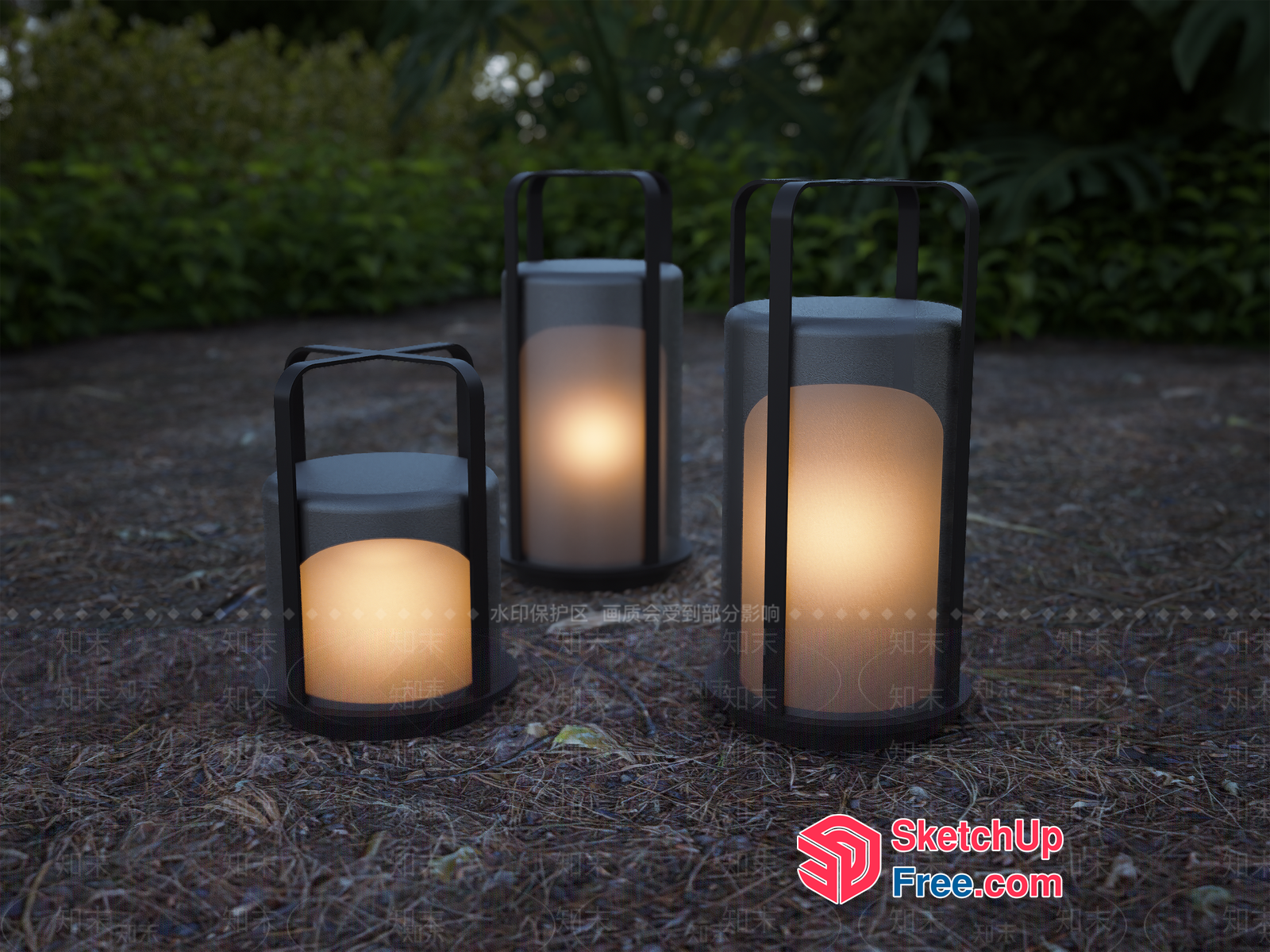 Outdoor Lanterns Illuminating A Pathway 3D SketchUp File