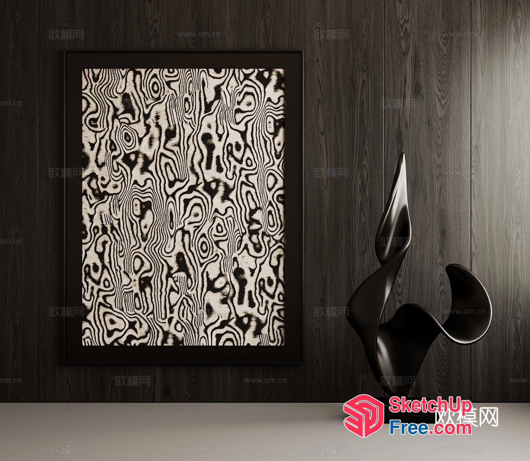 Black And White Abstract Artwork With Modern Sculpture 3D SketchUp File