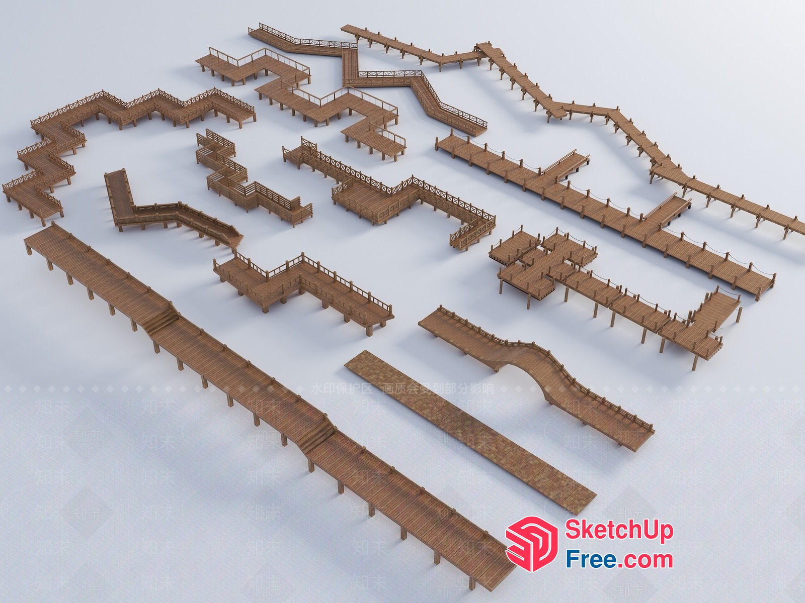 Multiple Staircases With Railings 3D SketchUp File