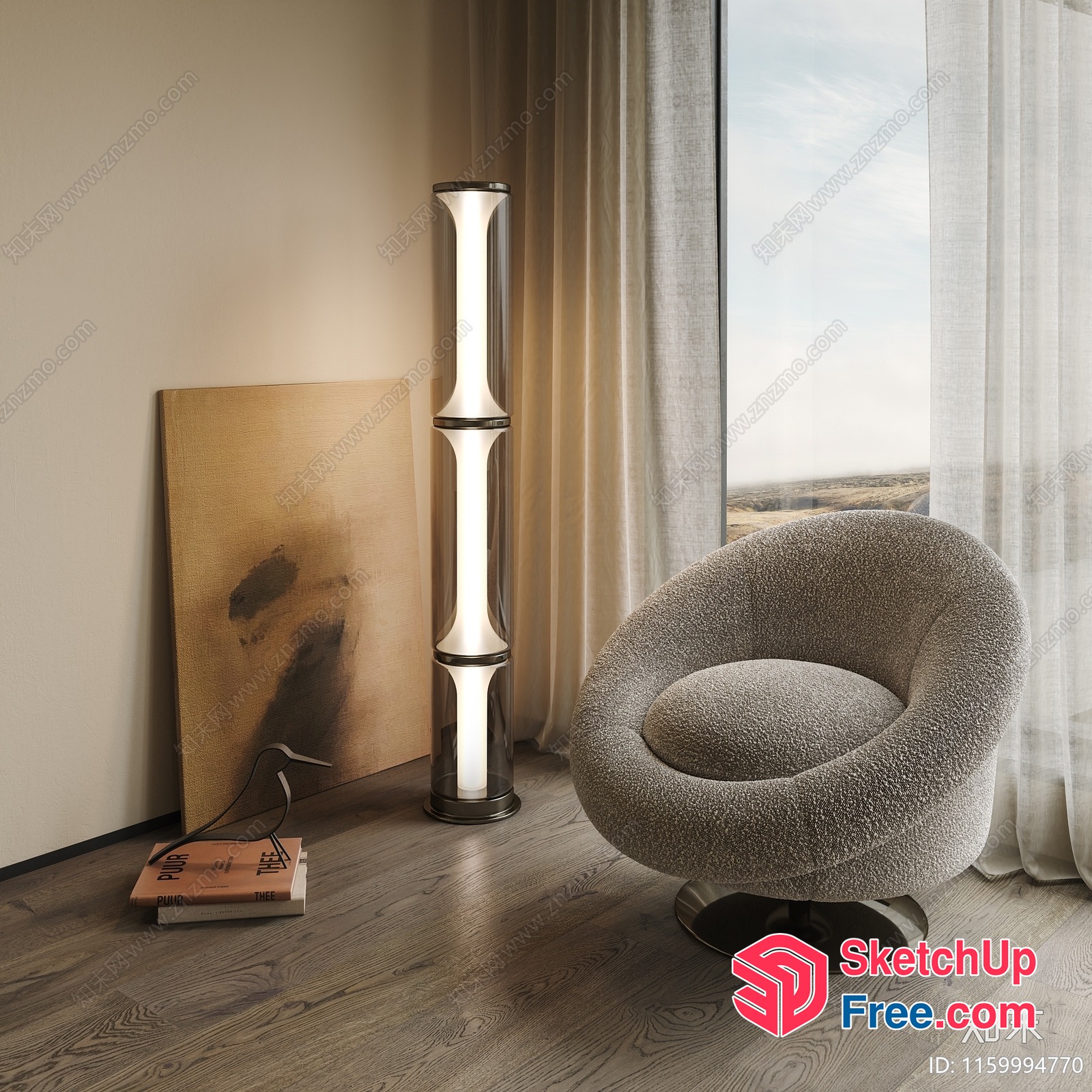 Modern Living Room With Cozy Chair And Floor Lamp 3D SketchUp File