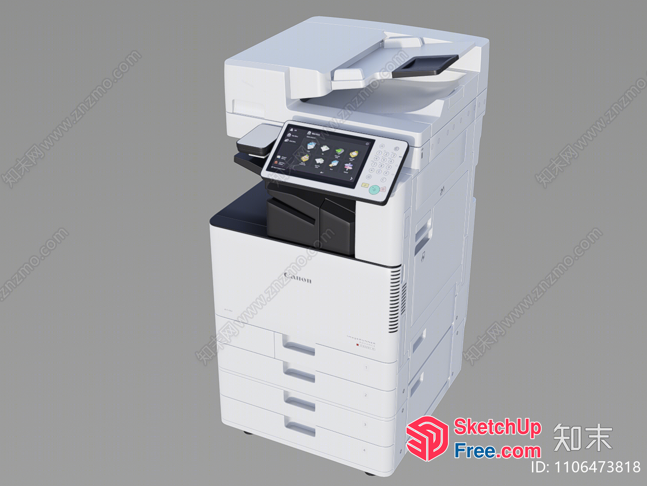 White Office Photocopier With Touchscreen And Scanner 3D SketchUp File