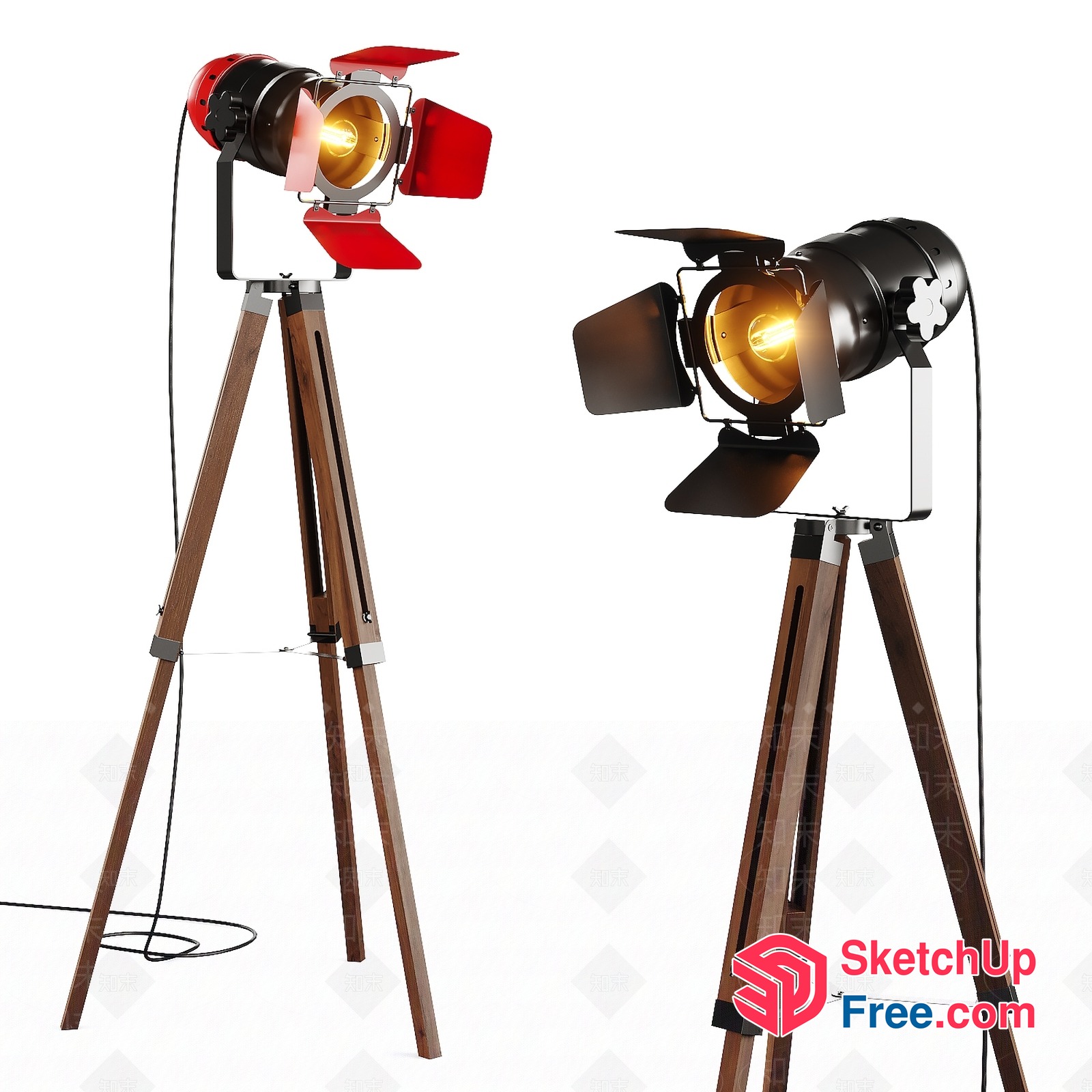 Vintage-Style Tripod Lamps With Adjustable Shades 3D SketchUp File