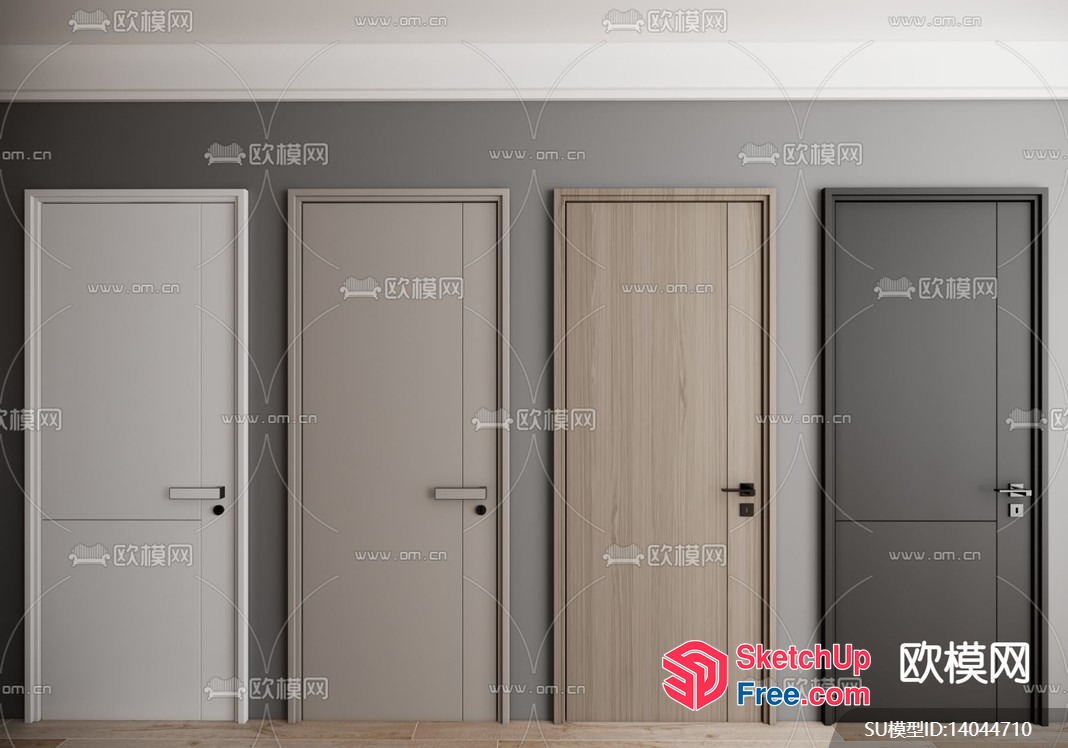 Four Doors Against Interior Wall 3D SketchUp File