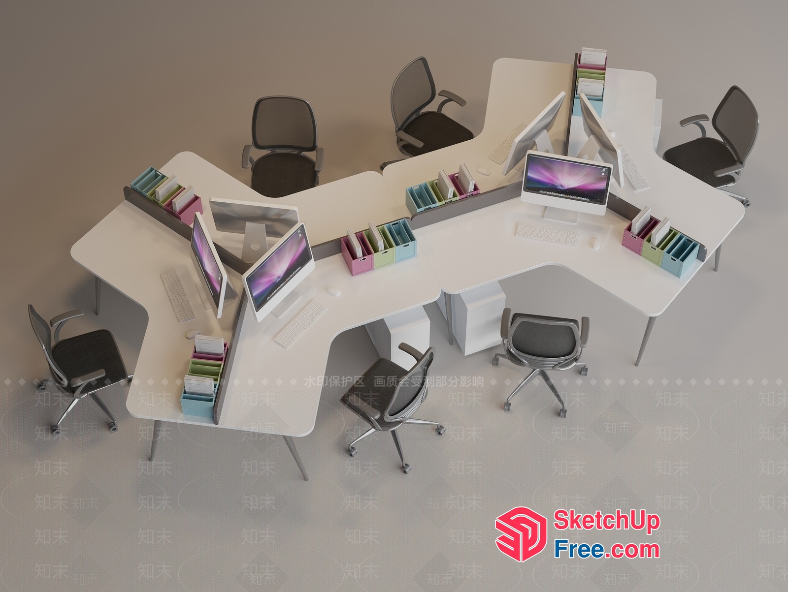 Modern Office Workspace With Sleek Desks And Ergonomic Chairs 3D SketchUp File