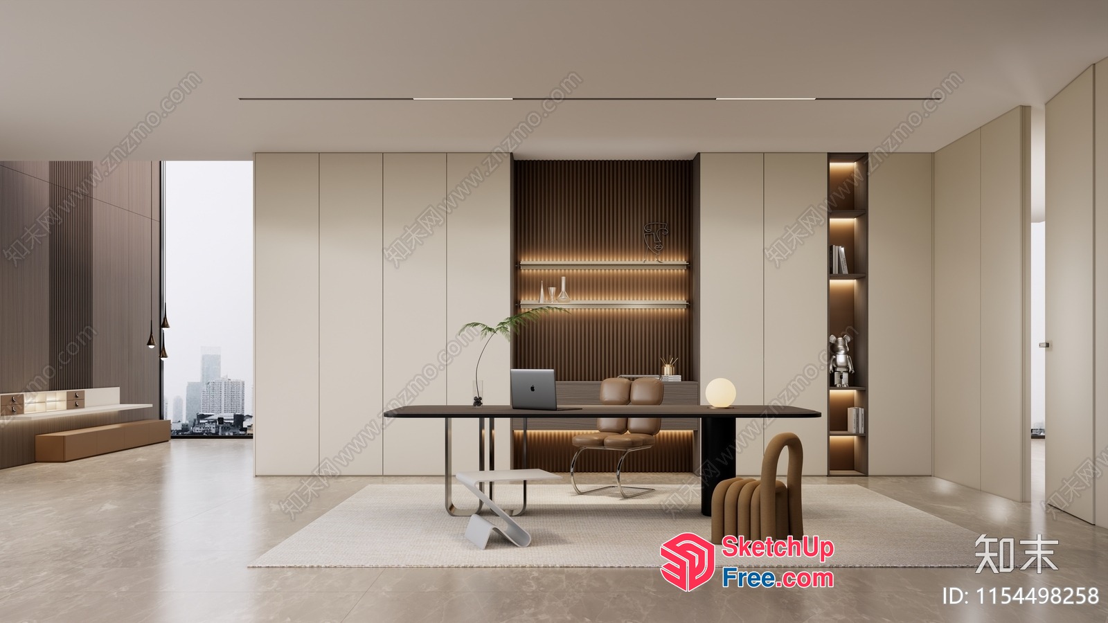 Modern Office Space With Sleek Furniture And City View 3D SketchUp File