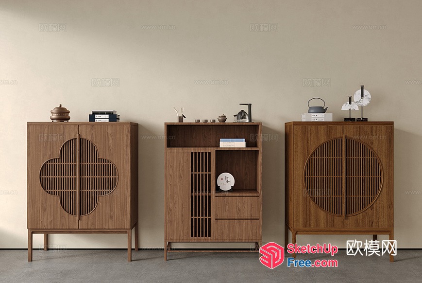 Modern Japanese-Inspired Wood Furniture Collection 3D SketchUp File
