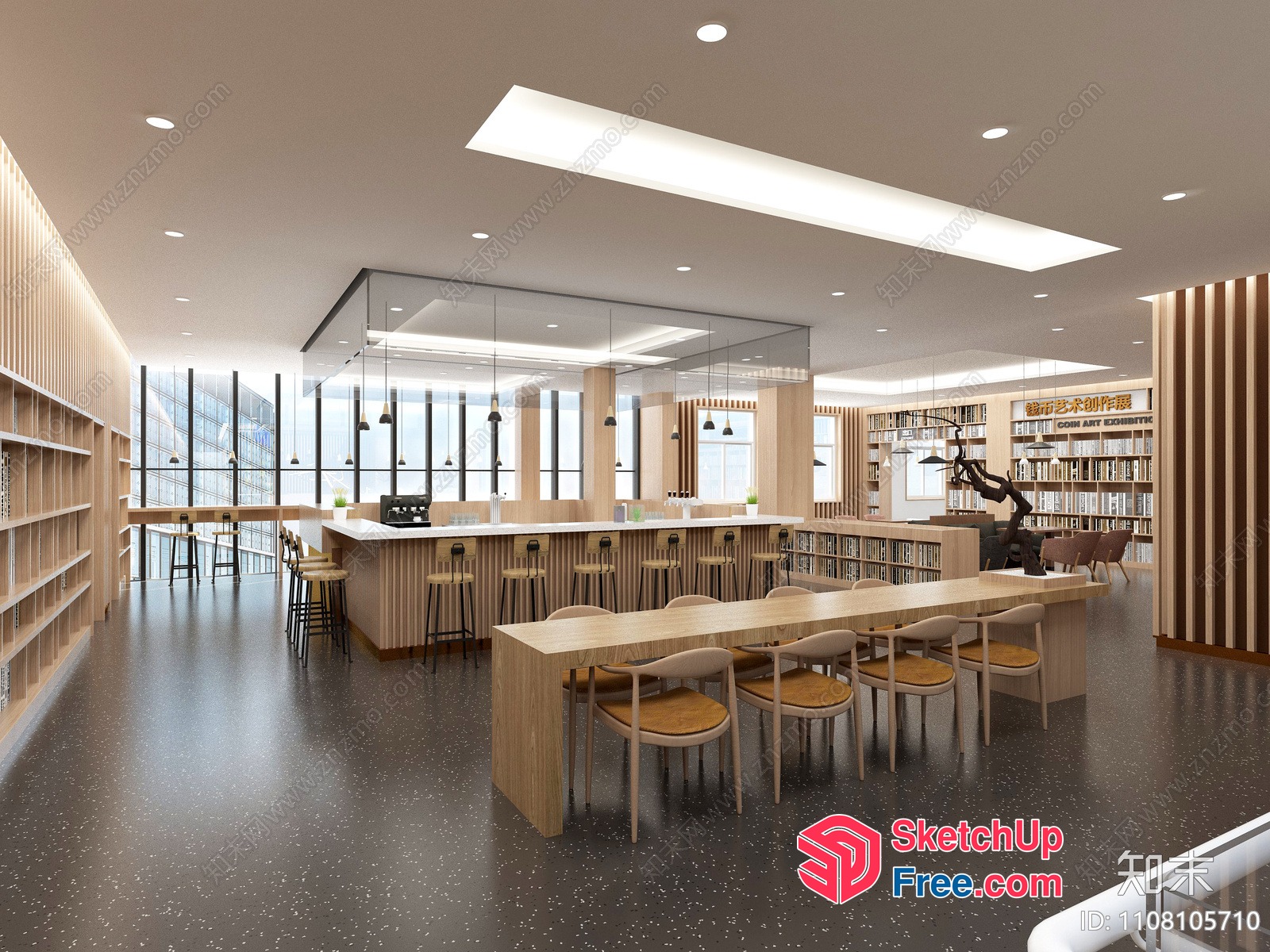 Modern Library Interior With Sleek Bar Seating 3D SketchUp File