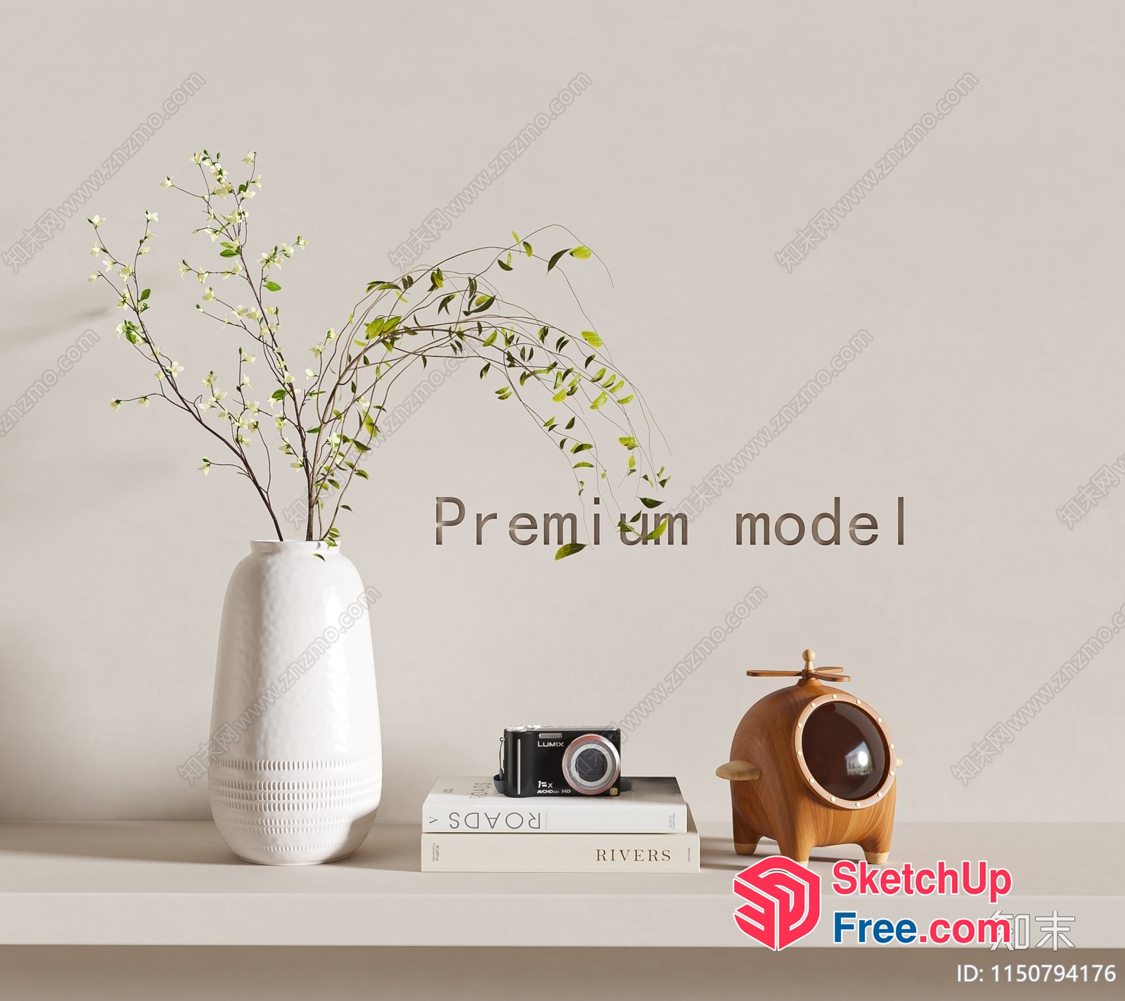 Modern Interior With Camera, Book, And Vase 3D SketchUp File