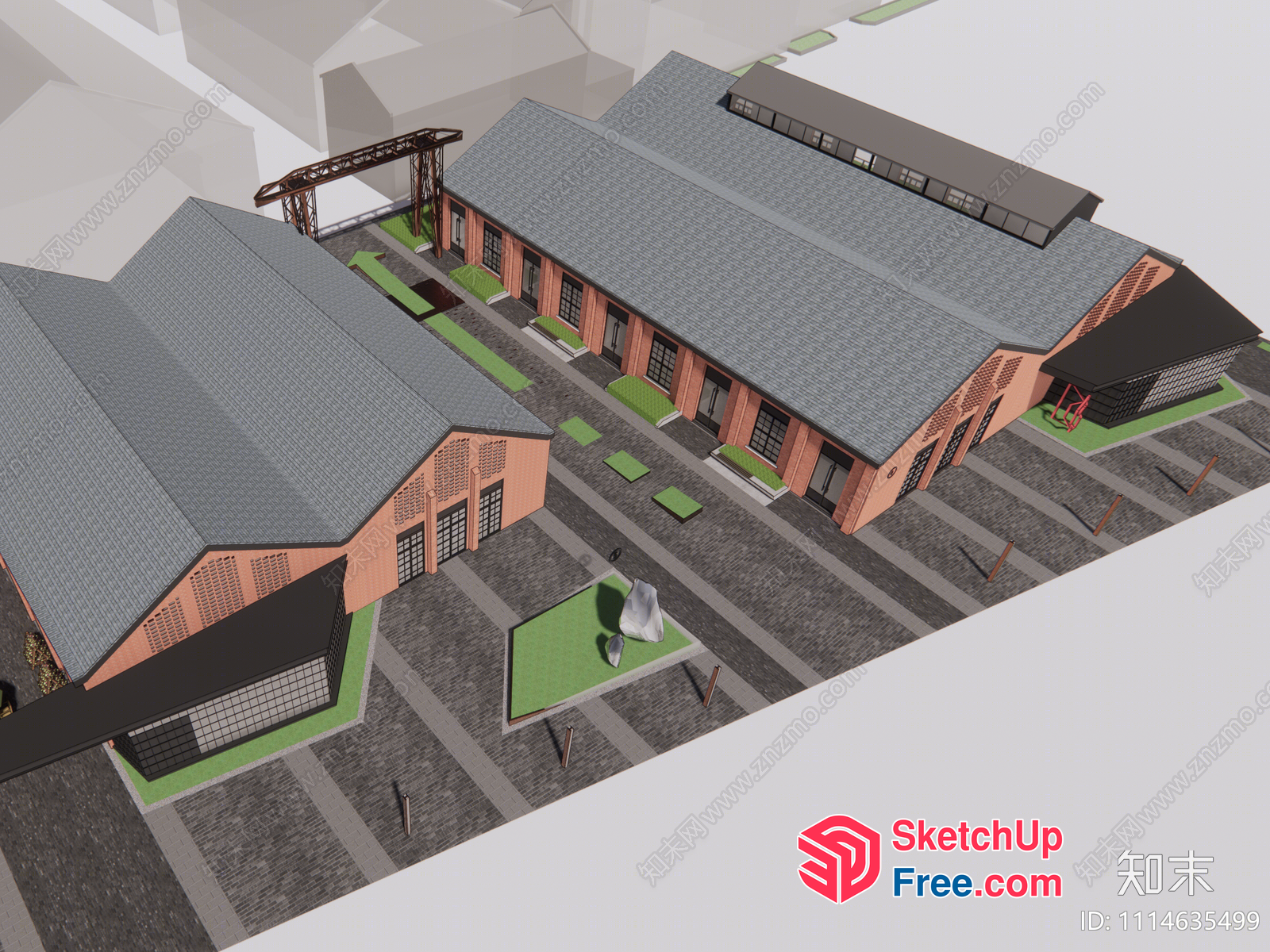 Commercial Street With Industrial Park And Office Buildings 3D SketchUp File