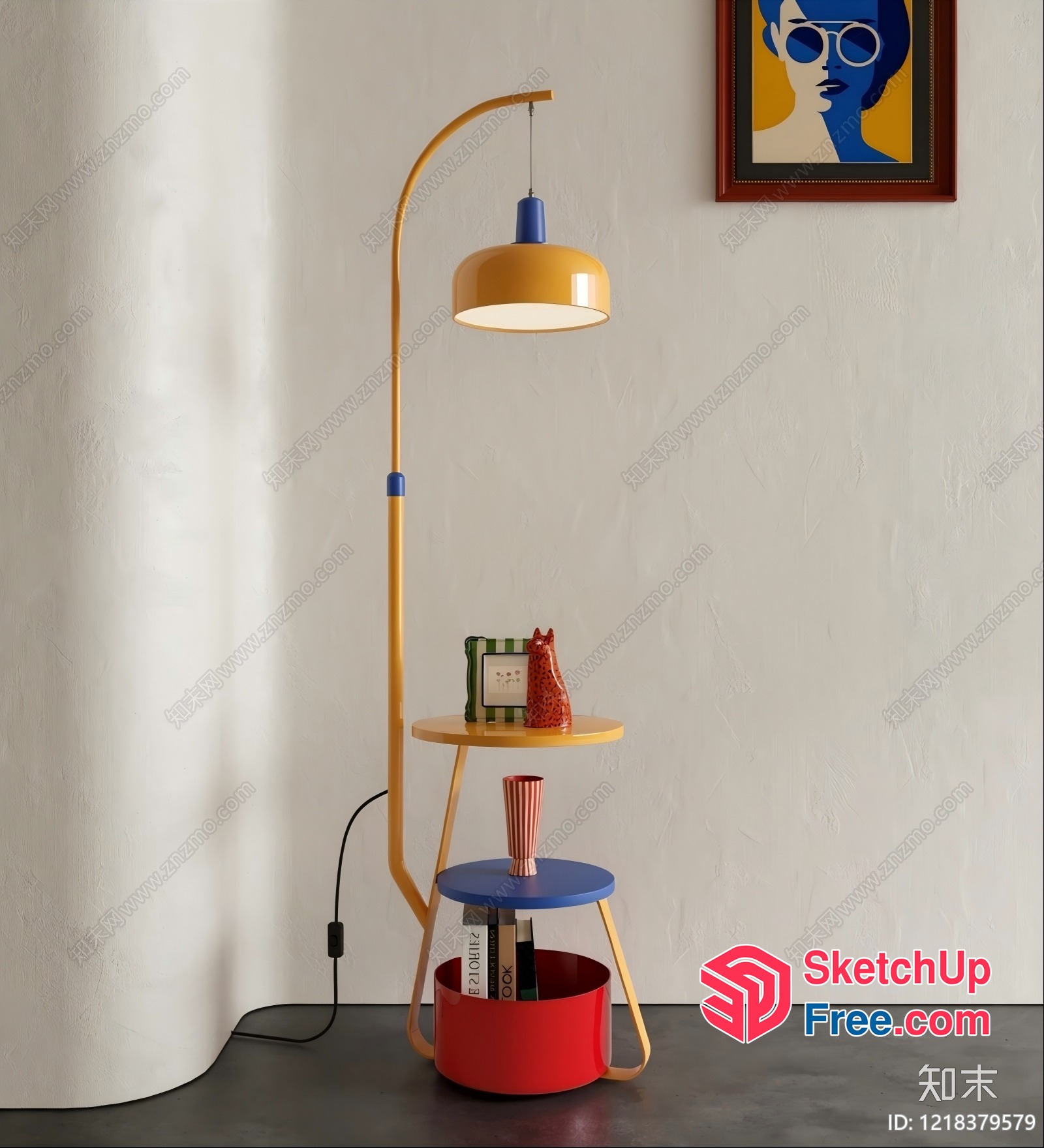 Yellow And Blue Floor Lamp With Table And Storage 3D SketchUp File