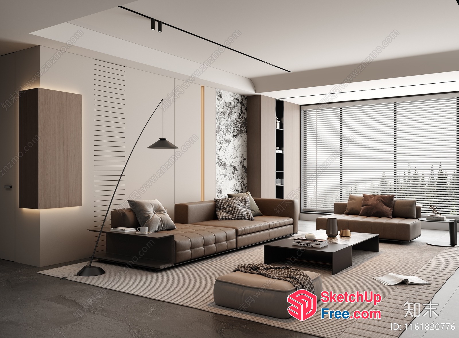 Modern Minimalist Living Room With Brown And Beige Tones 3D SketchUp File