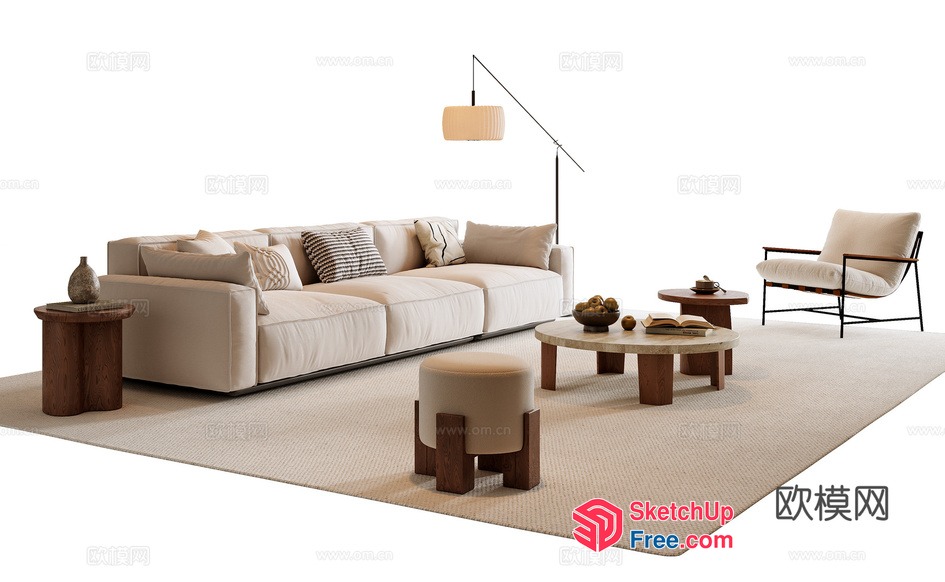 Modern Minimalist Living Room With Neutral Color Scheme 3D SketchUp File