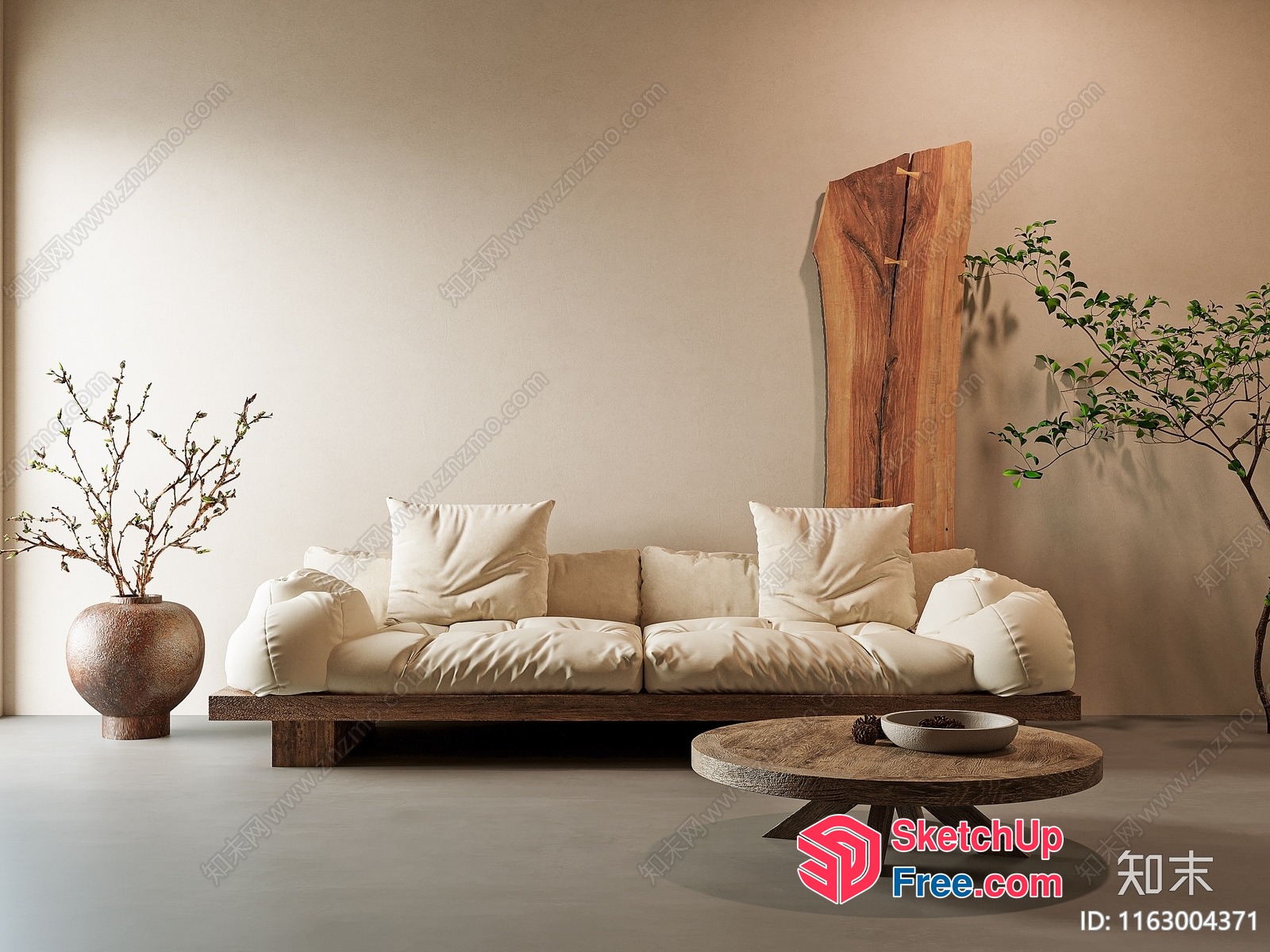 Minimalist Japanese-Style Living Room With Natural Elements 3D SketchUp File