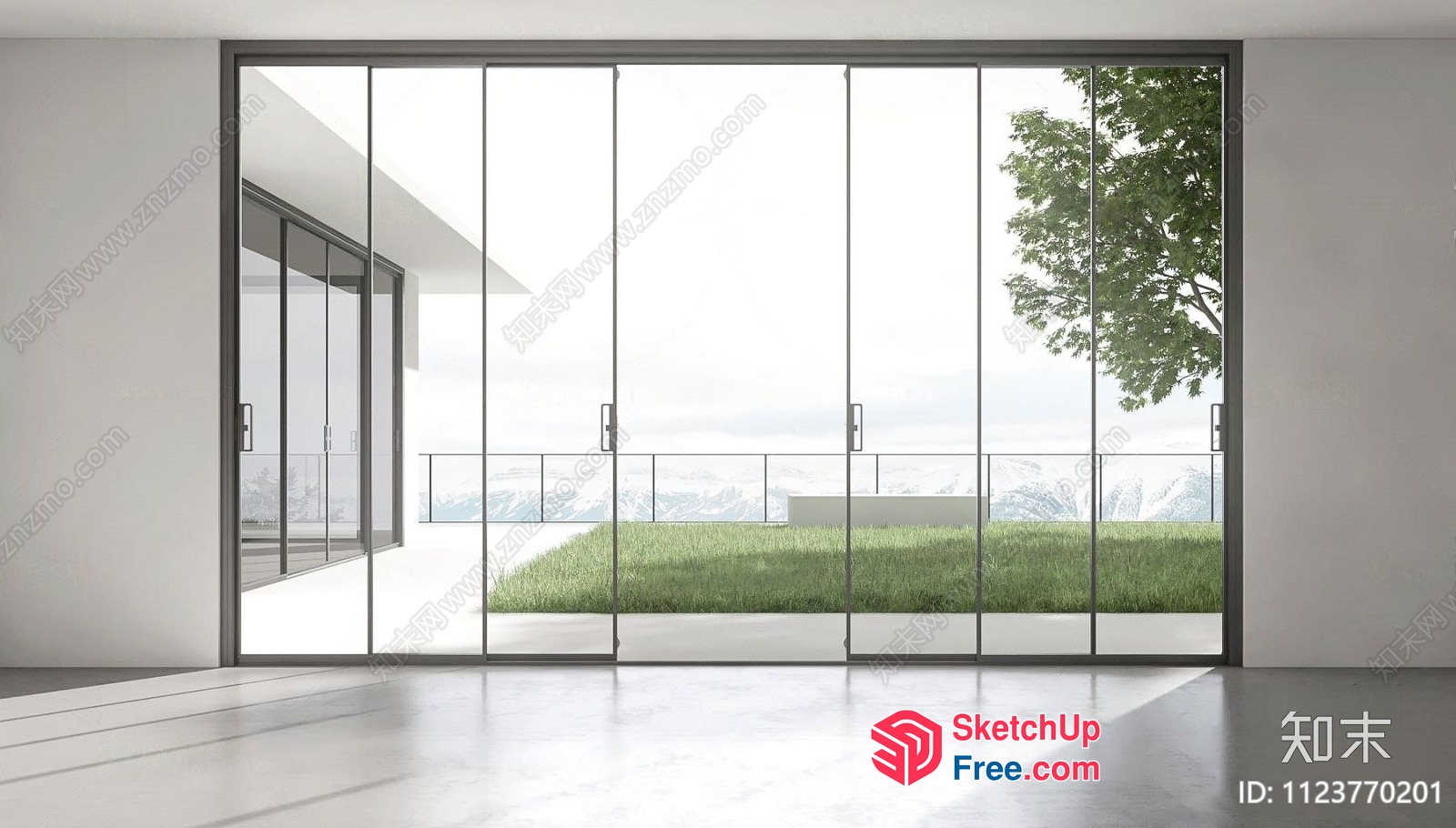 Glass Curtain Wall With Large Sliding Door And Patio 3D SketchUp File