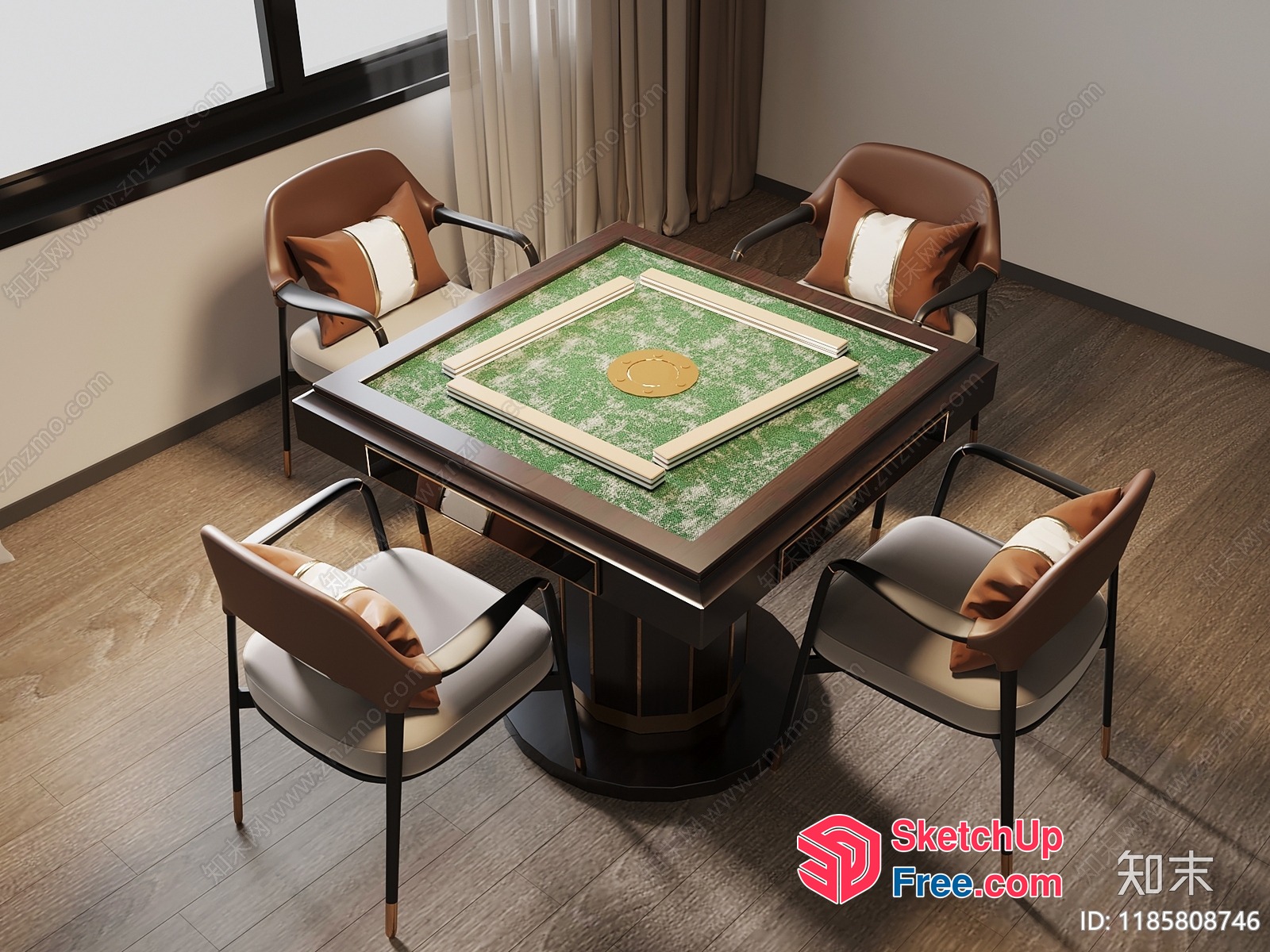 Square Table With Green And White Patterned Surface 3D SketchUp File