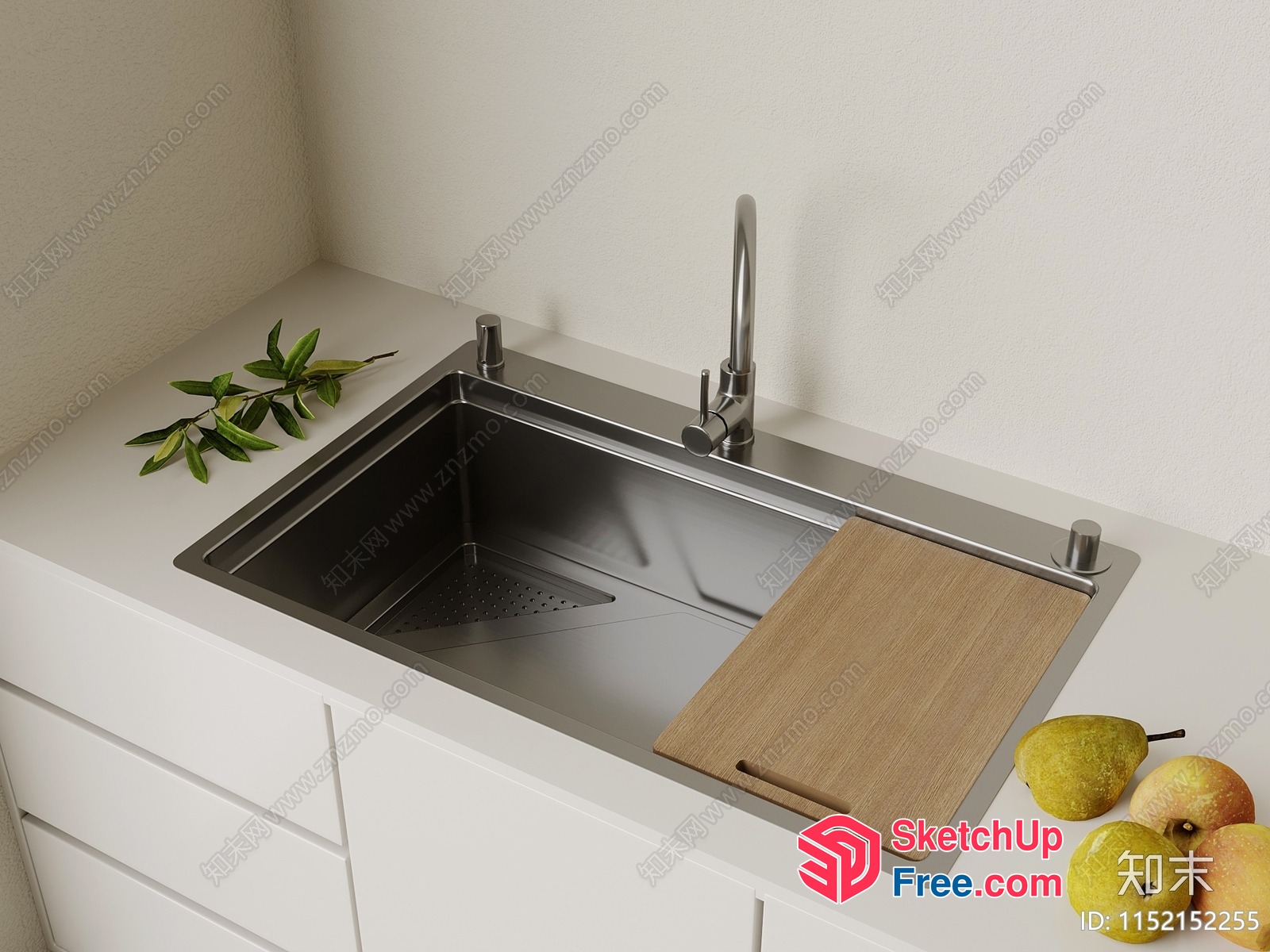 Kitchen Sink With Cutting Board And Faucet 3D SketchUp File