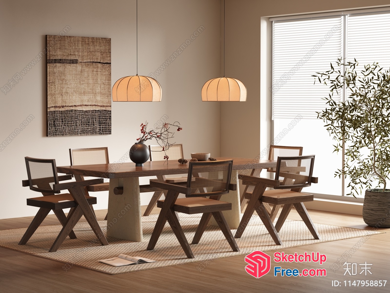 Modern Minimalist Dining Room With Natural Wood Accents 3D SketchUp File