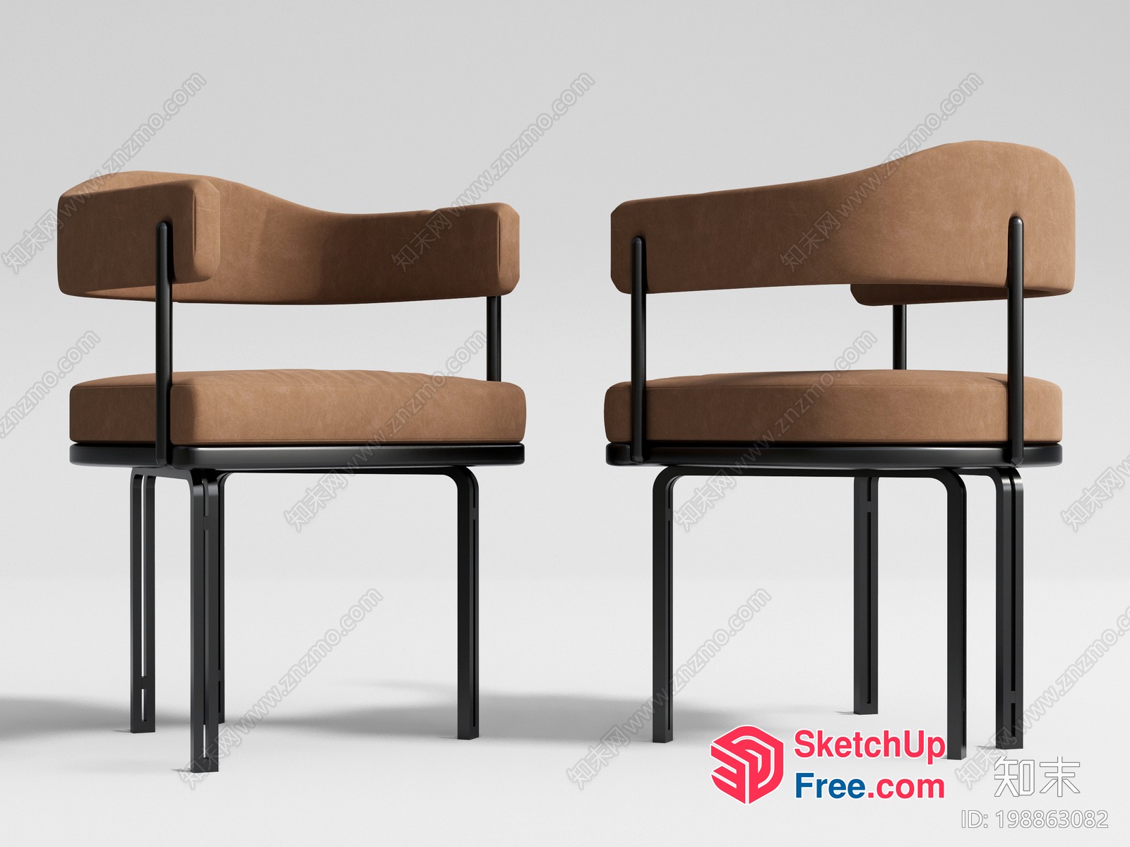 Two Modern Chairs With Tan Upholstery And Black Metal Frame 3D SketchUp File