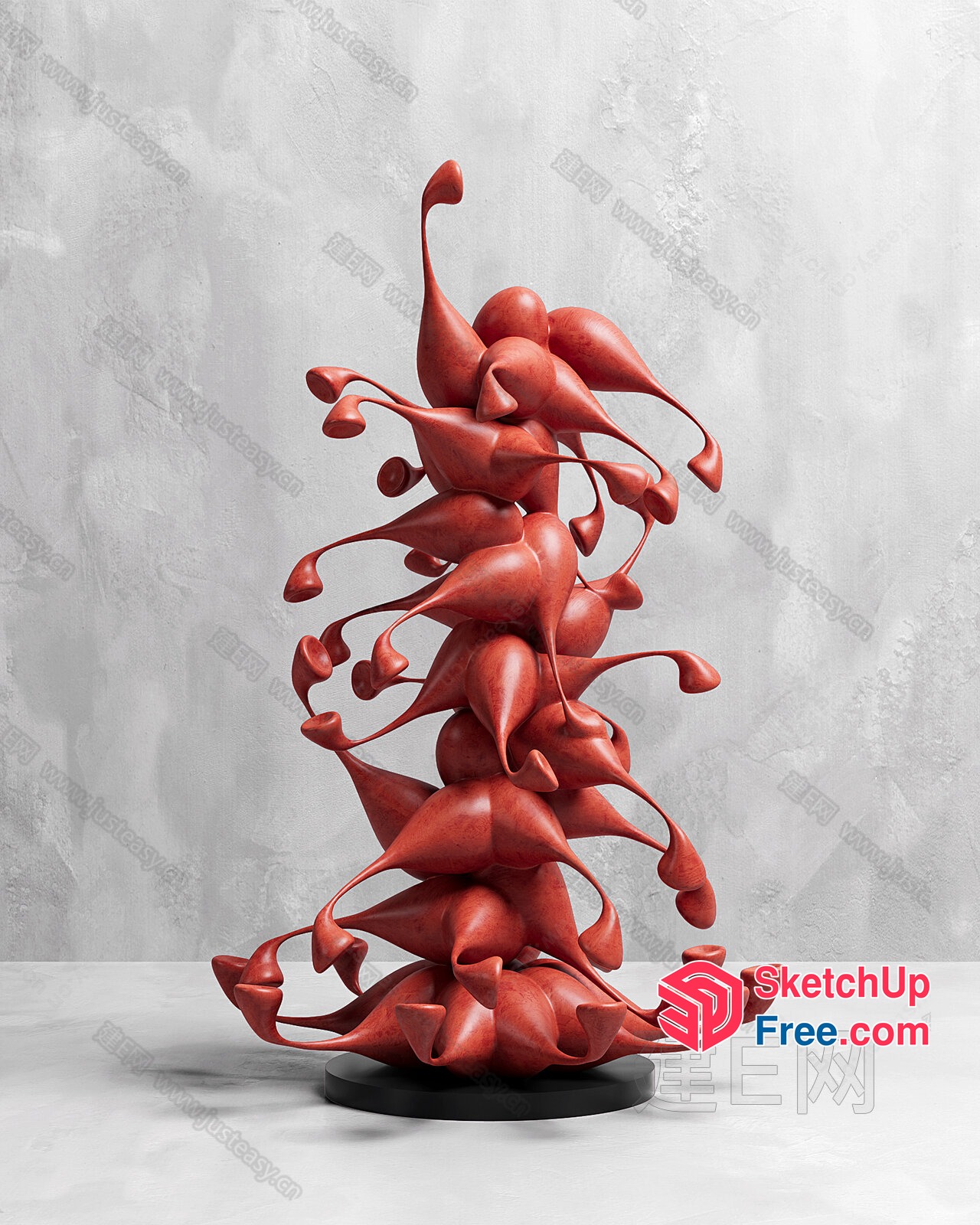 Abstract Sculpture With Red And Black Shapes 3D SketchUp File