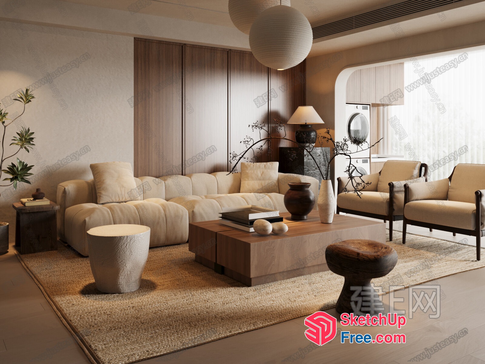Elegant Wabi-Sabi Style Living Room 3D SketchUp File
