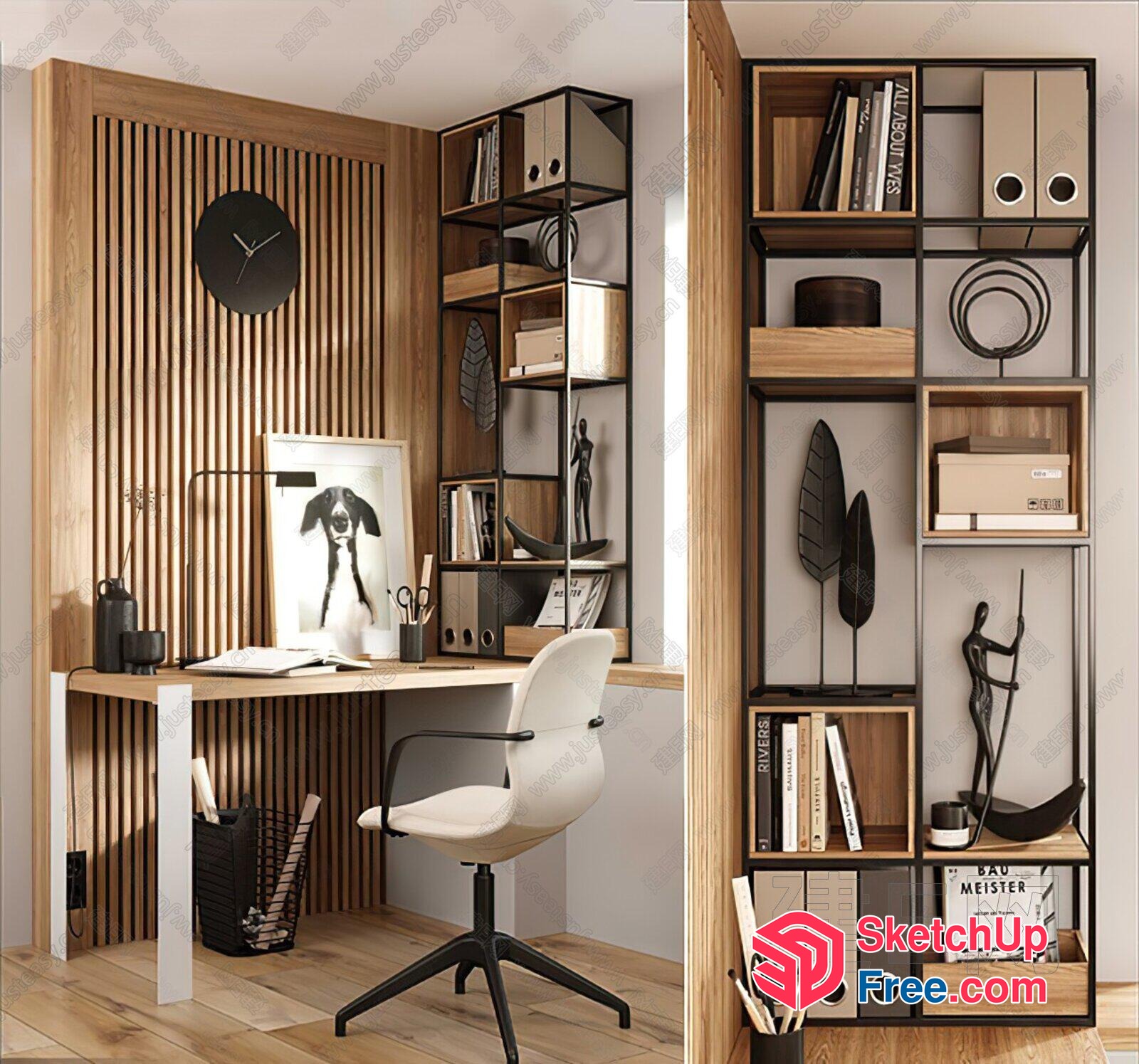 Modern Home Office Decor With Wooden Accents And Minimalist Style 3D SketchUp File