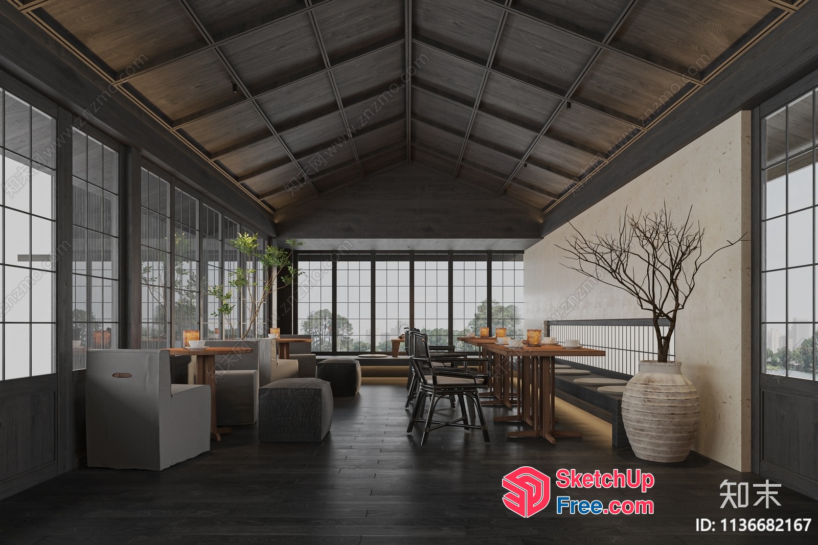 Spacious Dining Area With High Ceiling And Natural Light 3D SketchUp File